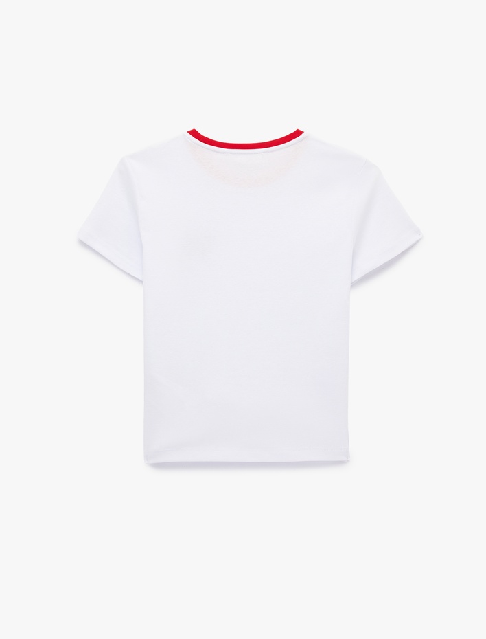  Pamuklu Slim Fit Kısa Kollu Bisiklet Yaka Köpek Nakış Detaylı Tişört