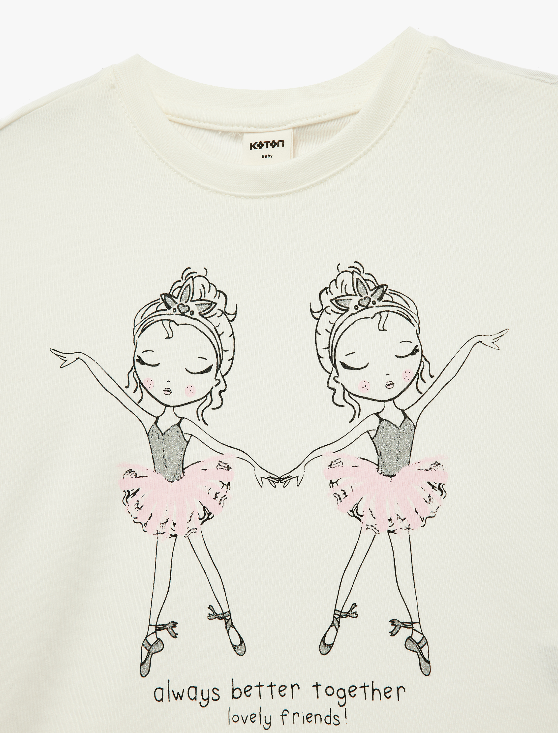  Kız Bebek Balerin Baskılı Kısa Kollu Bisiklet Yaka Pamuklu Tişört