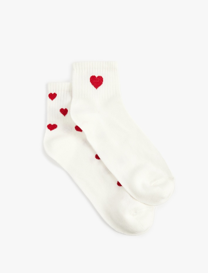 Kadın Kalp Desenli Pamuklu 2'li Soket Çorap Seti
