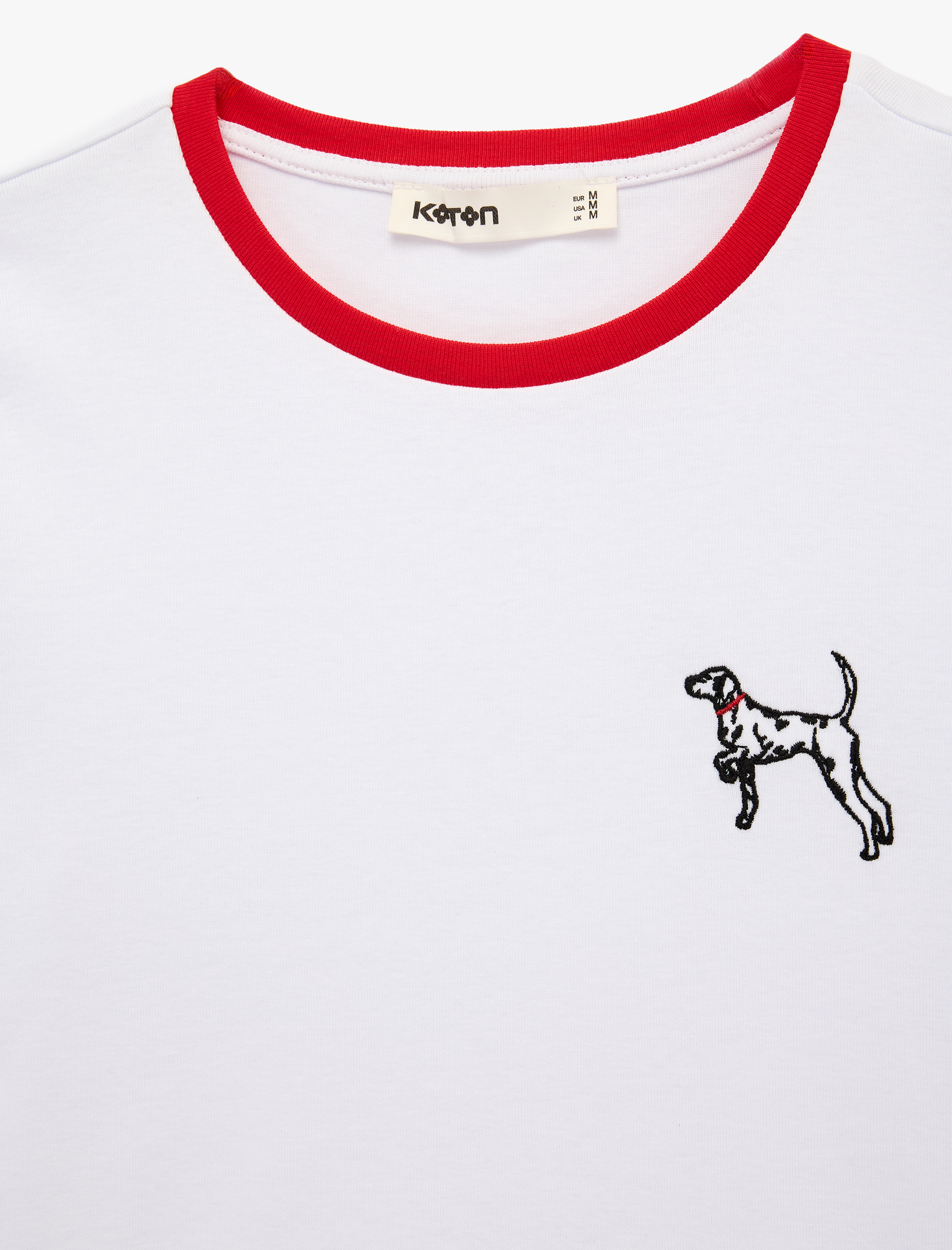   Pamuklu Slim Fit Kısa Kollu Bisiklet Yaka Köpek Nakış Detaylı Tişört