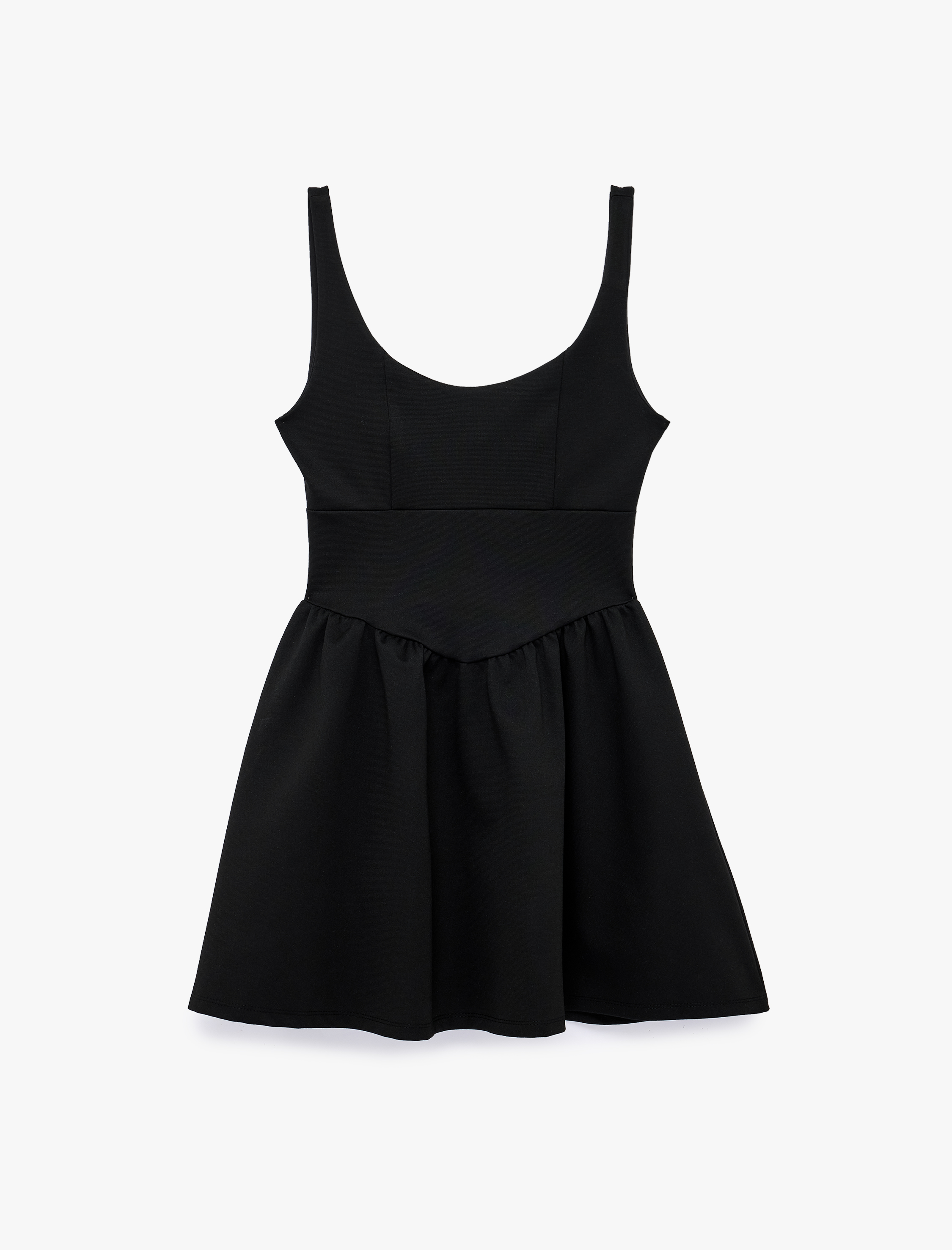   Kolsuz U Yaka Rahat Kalıp Mini Kloş Elbise