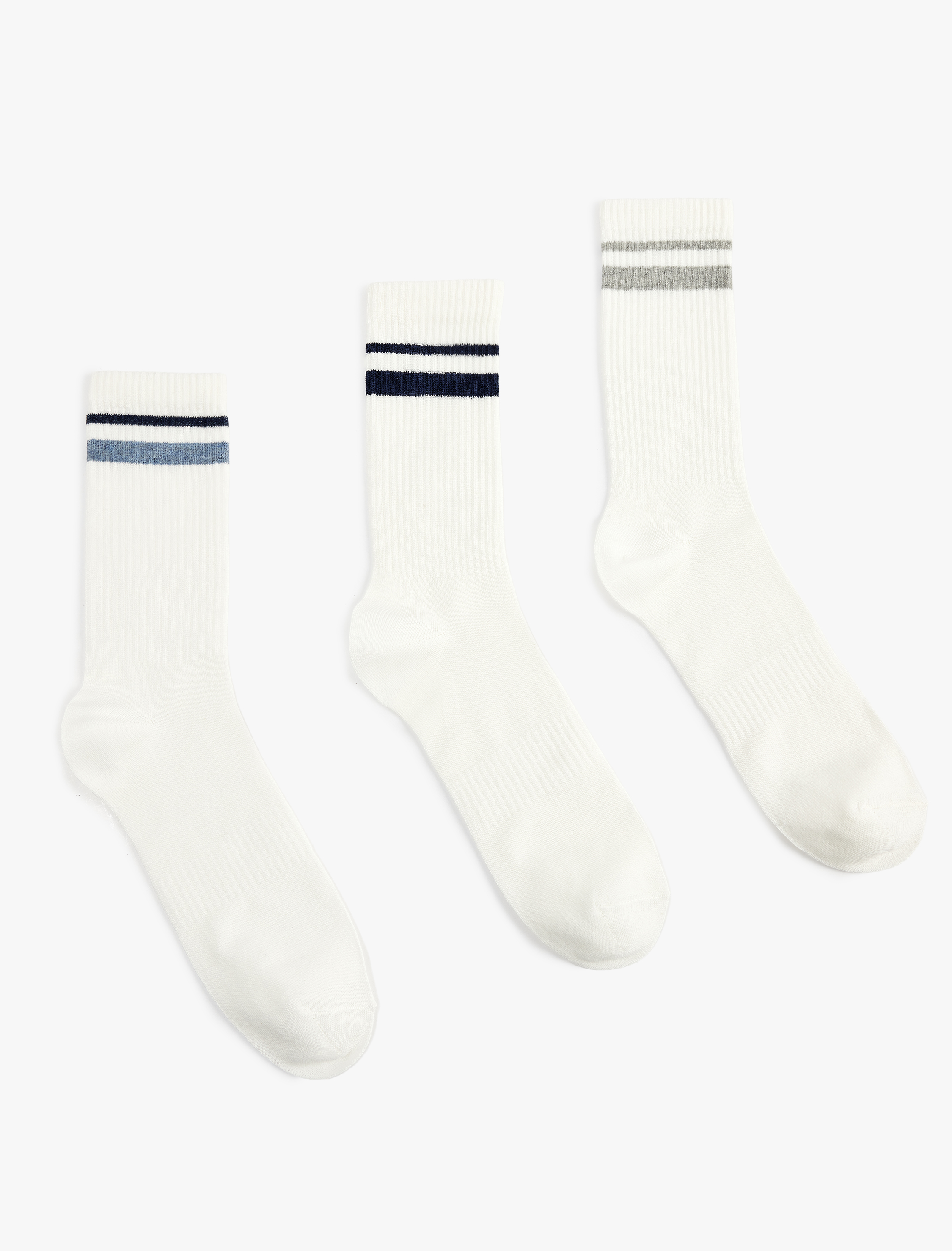  Erkek 3'lü Çizgili Soket Tenis Çorabı Seti