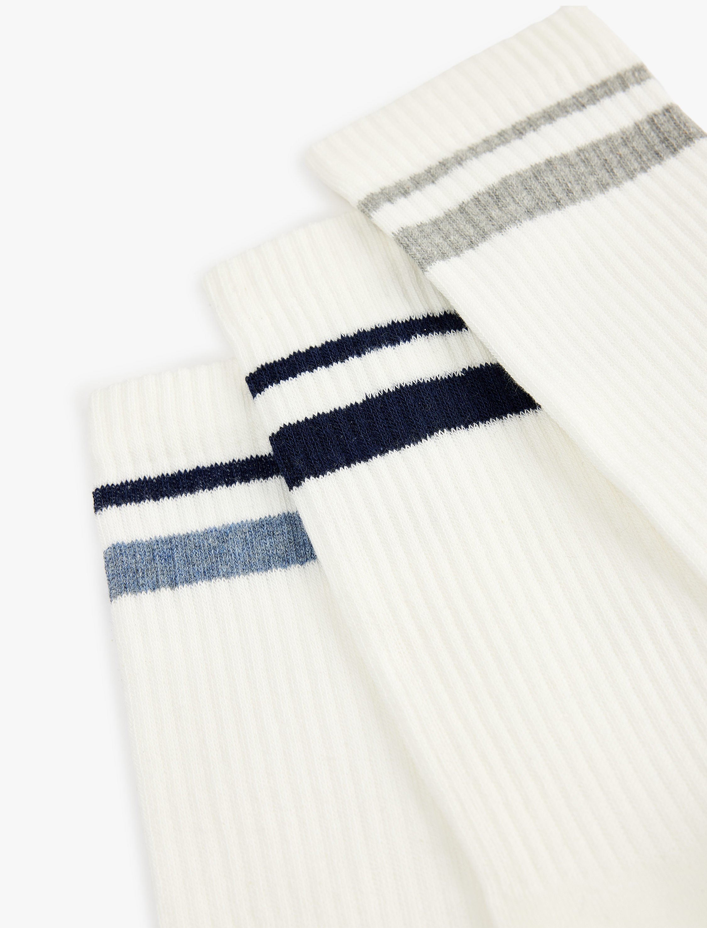  Erkek 3'lü Çizgili Soket Tenis Çorabı Seti