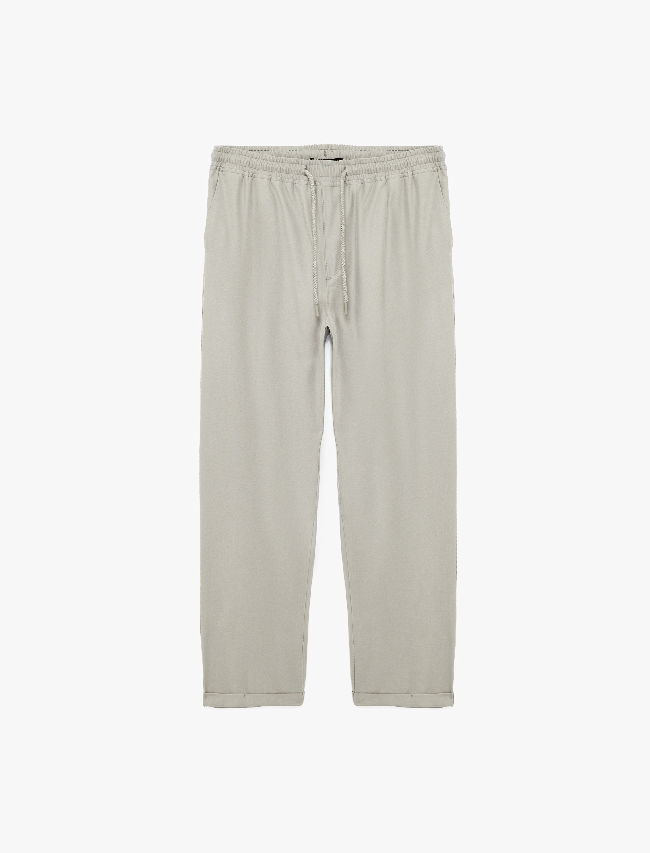   Viskon Cep Detaylı Duble Paça Beli Bağcıklı Pantolon