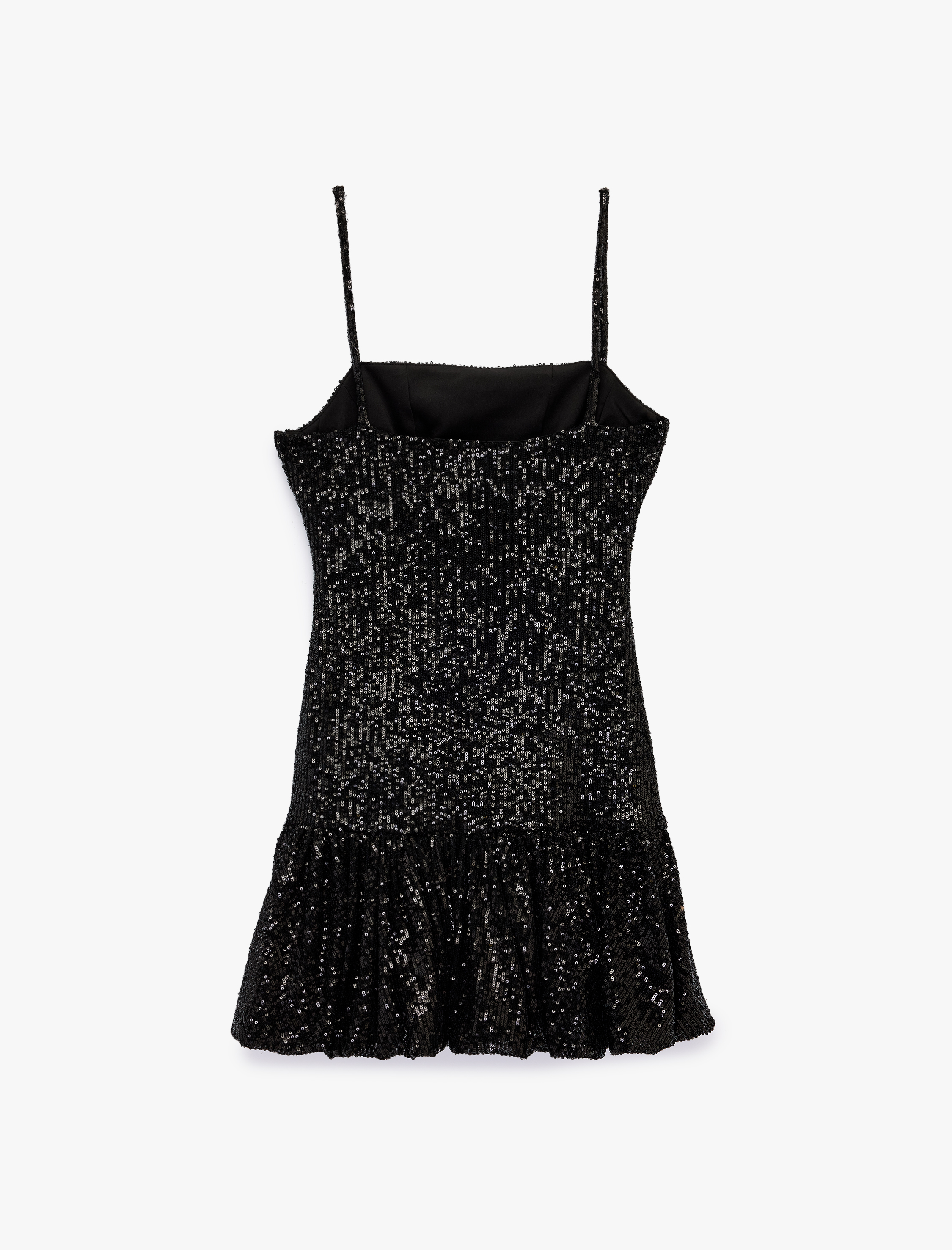   Kare Yaka Kolsuz Mini Pullu Payetli Abiye Elbise