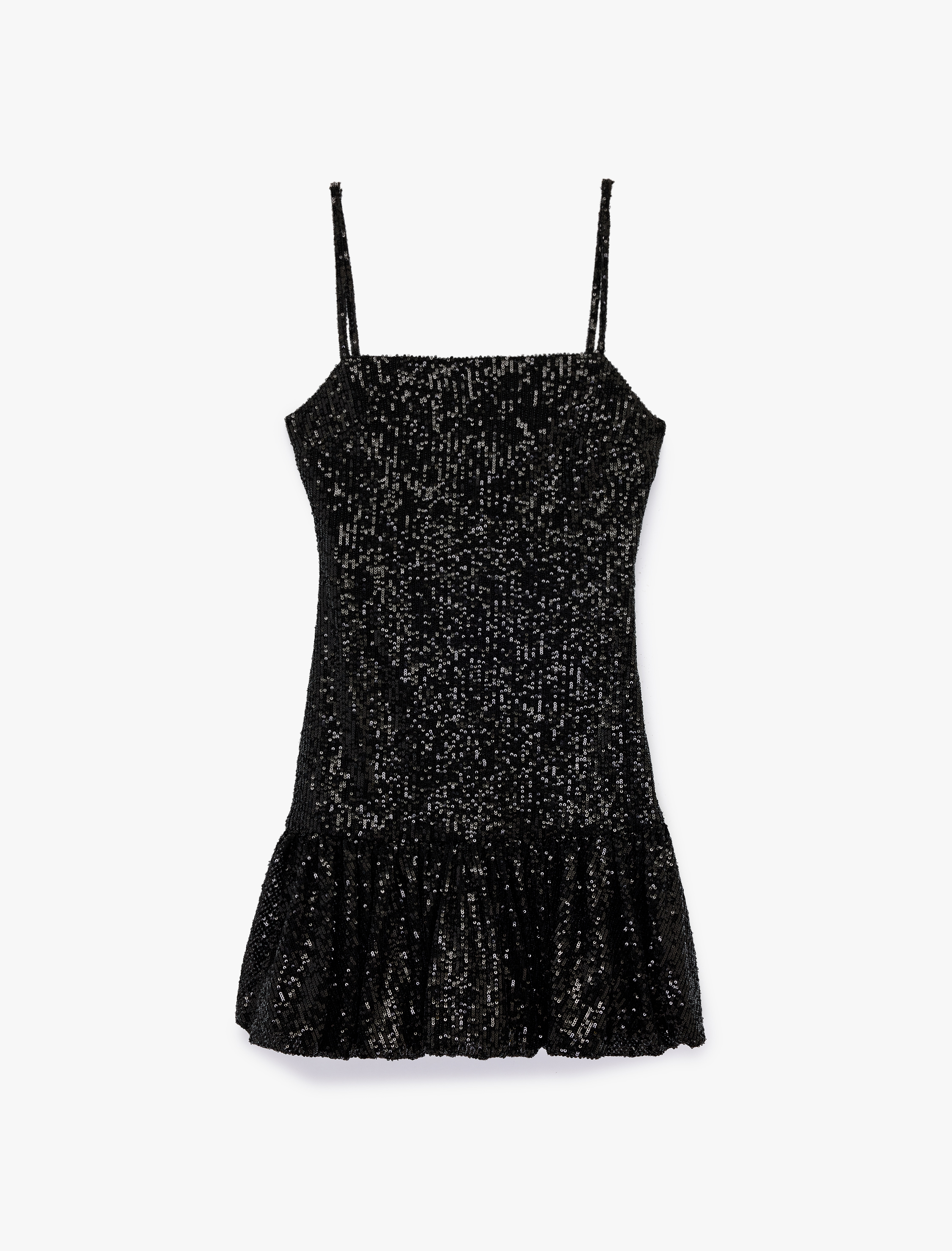   Kare Yaka Kolsuz Mini Pullu Payetli Abiye Elbise