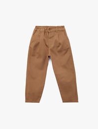 Yüksek Bel Pile Detaylı Pamuklu Pantolon