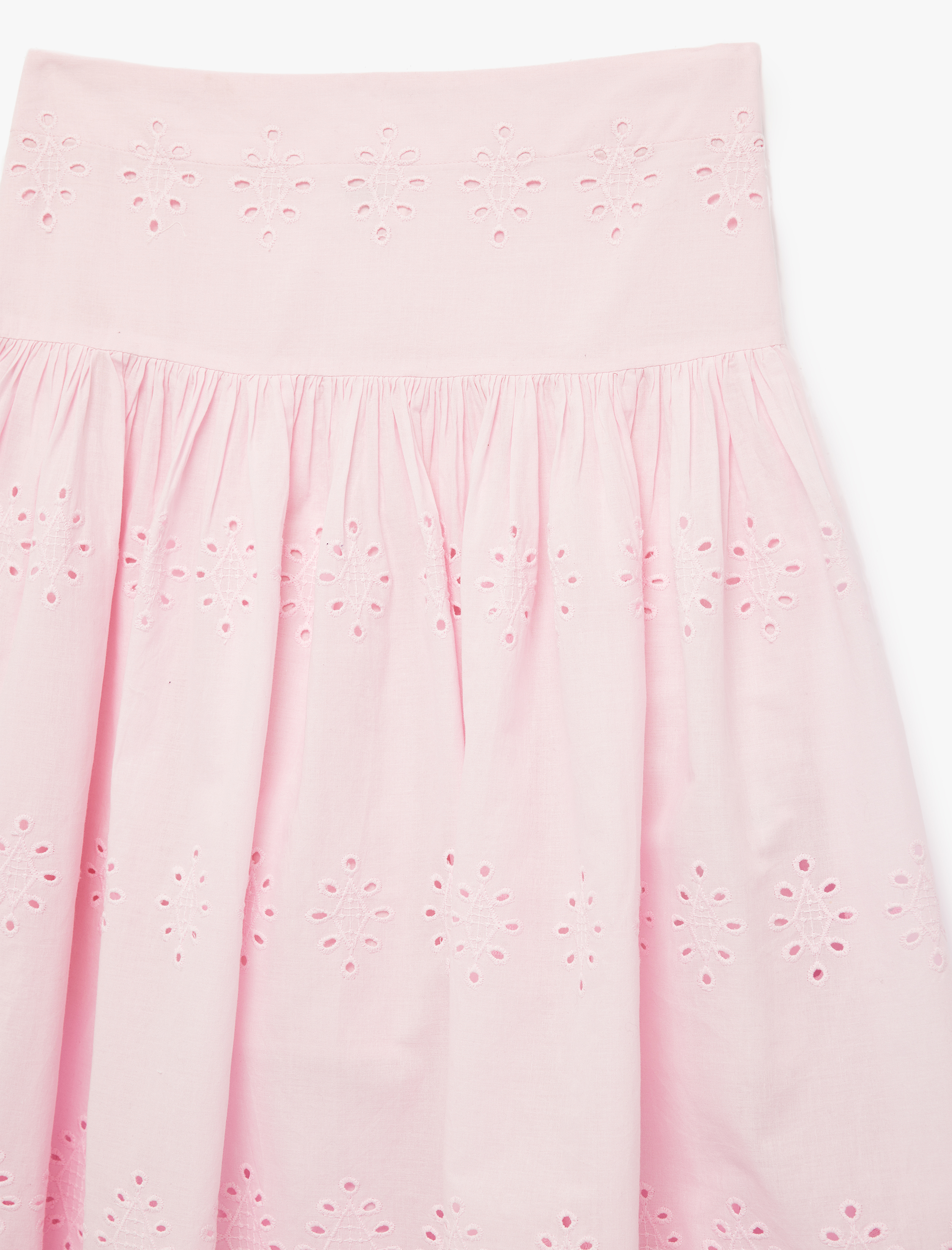  Kız Çocuk Beli Lastikli Brodeli Pamuklu Bol Kesim Midi Etek