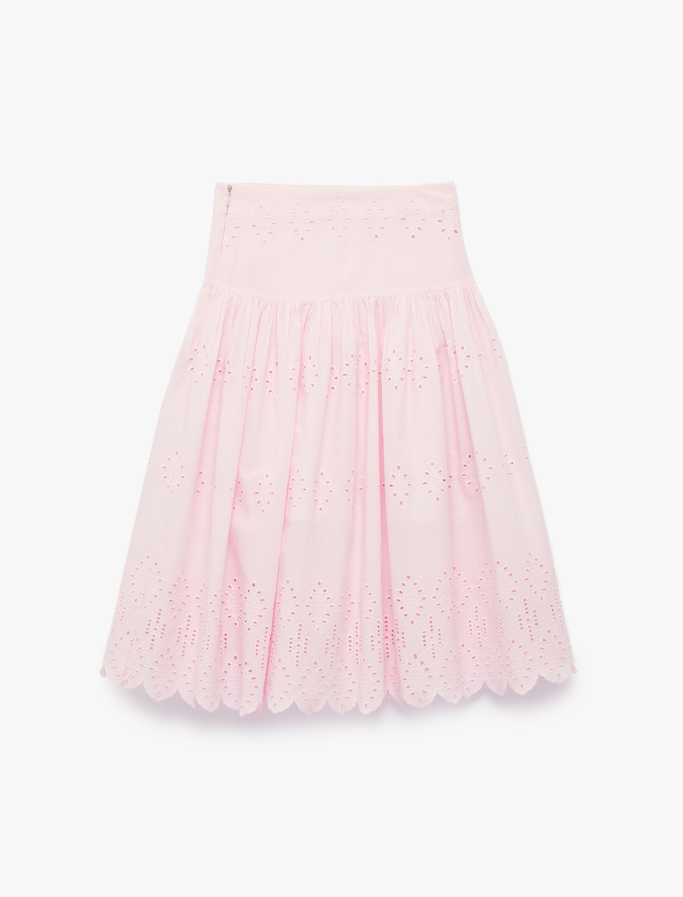  Kız Çocuk Beli Lastikli Brodeli Pamuklu Bol Kesim Midi Etek