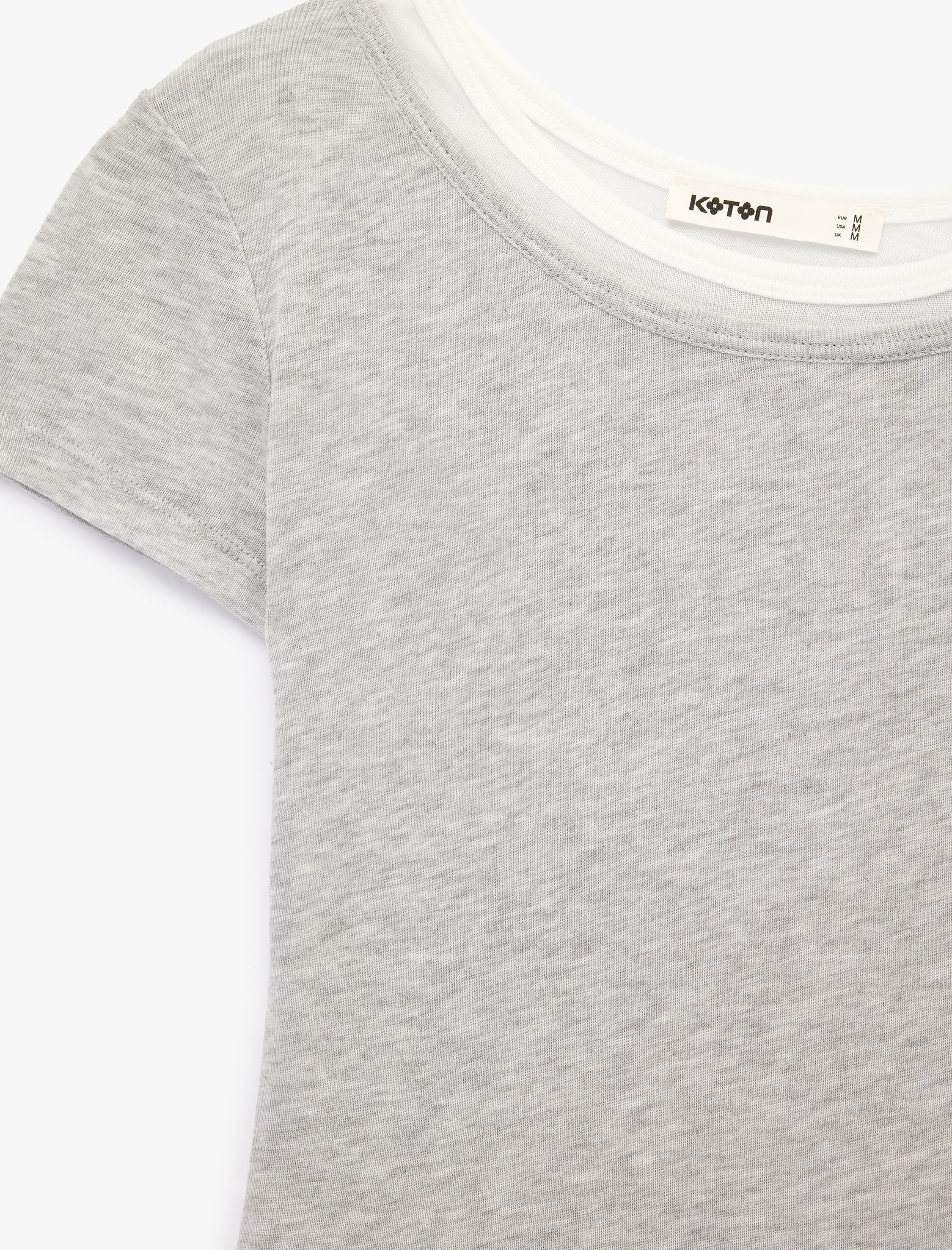   Slim Fit Kontrast Detaylı Kısa Kollu Kayık Yaka Tişört