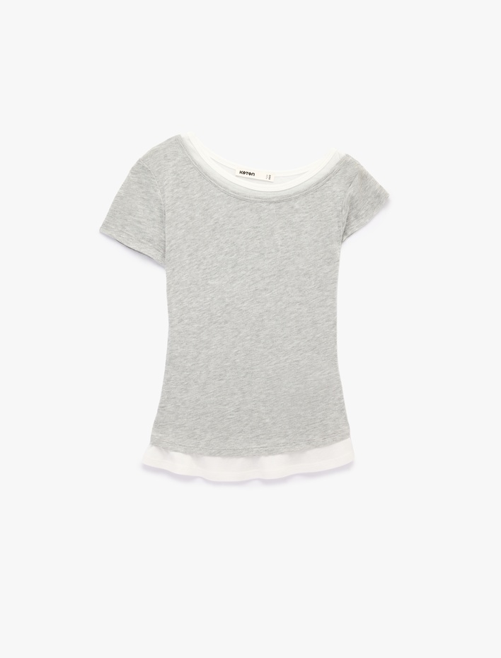  Slim Fit Kontrast Detaylı Kısa Kollu Kayık Yaka Tişört