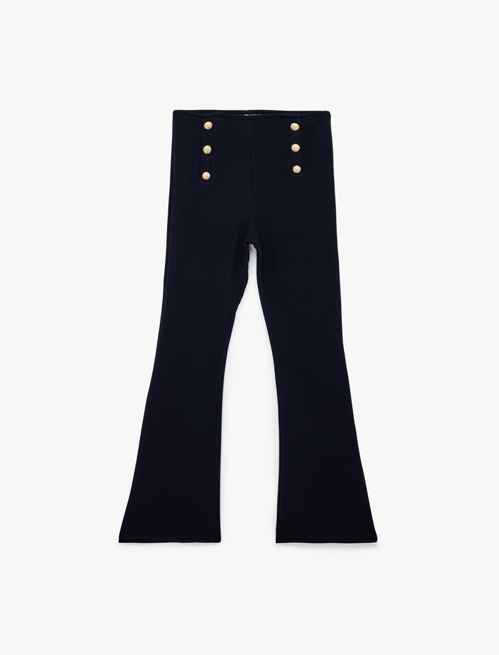  Aksesuar Düğme Detaylı İspanyol Paça Tayt