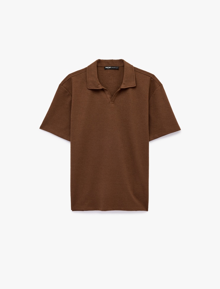  Regular Fit Kısa Kollu Dokulu Polo Yaka Tişört
