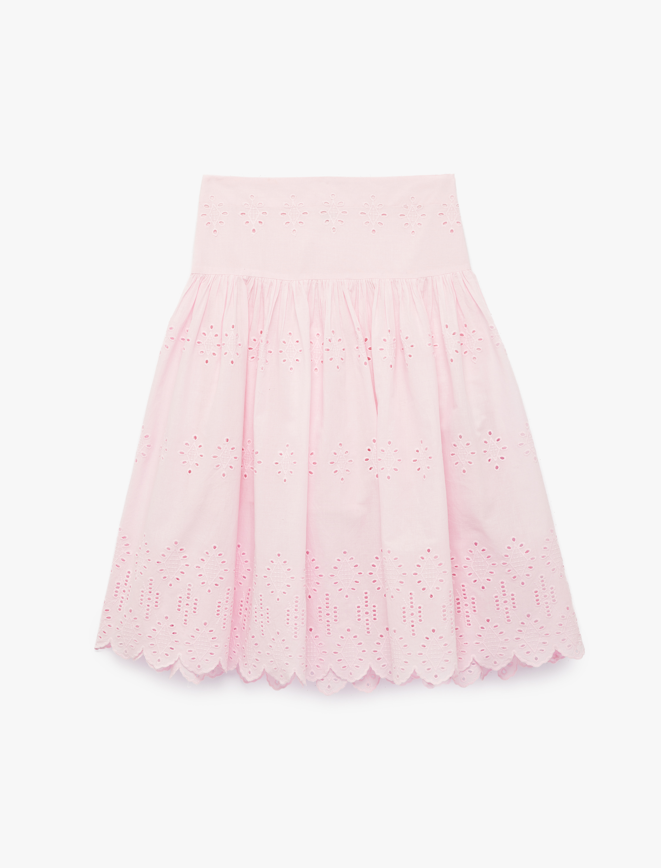  Kız Çocuk Beli Lastikli Brodeli Pamuklu Bol Kesim Midi Etek