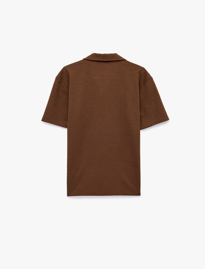  Regular Fit Kısa Kollu Dokulu Polo Yaka Tişört
