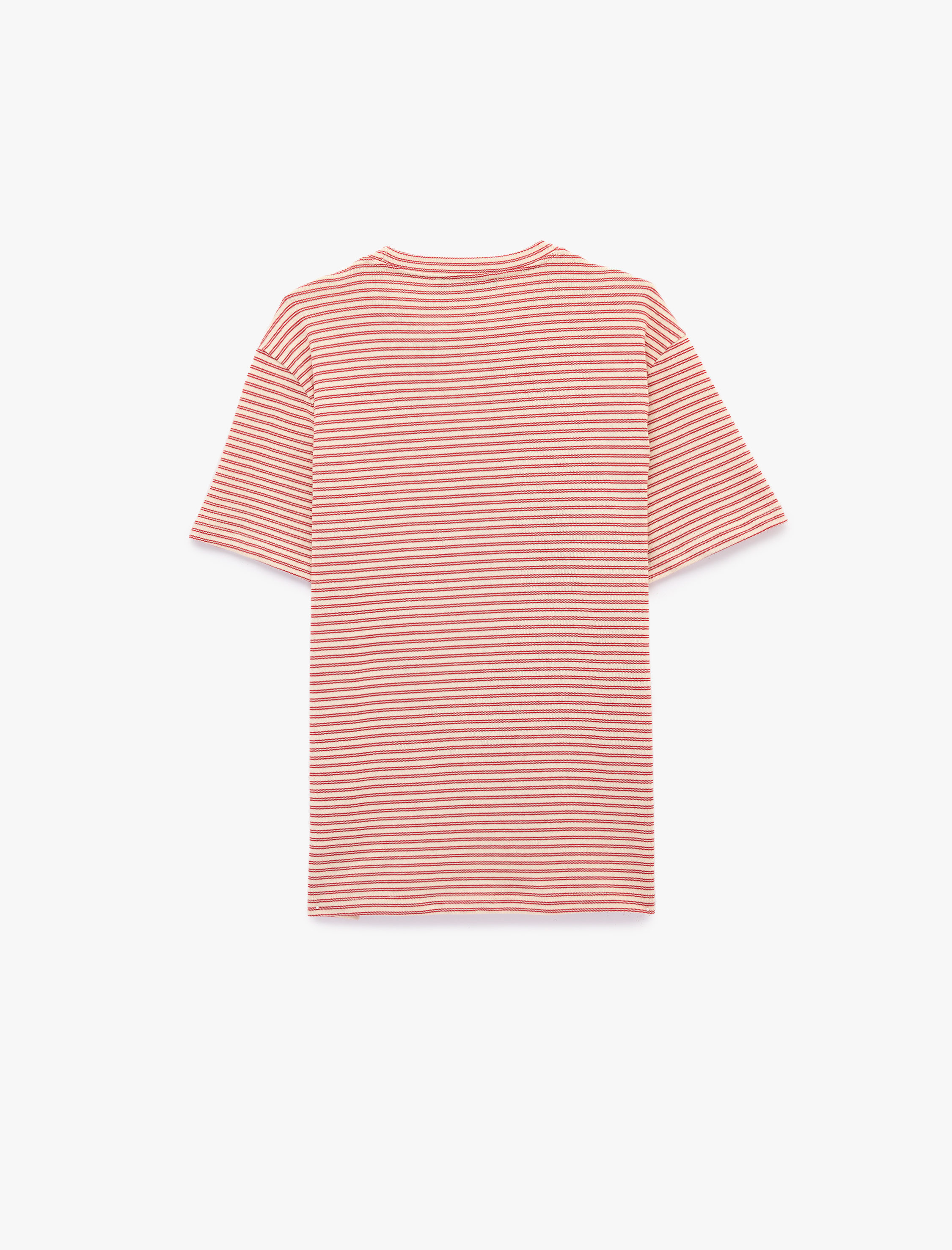   Regular Fit Kısa Kollu Pamuklu Bisiklet Yaka Çizgili Tişört