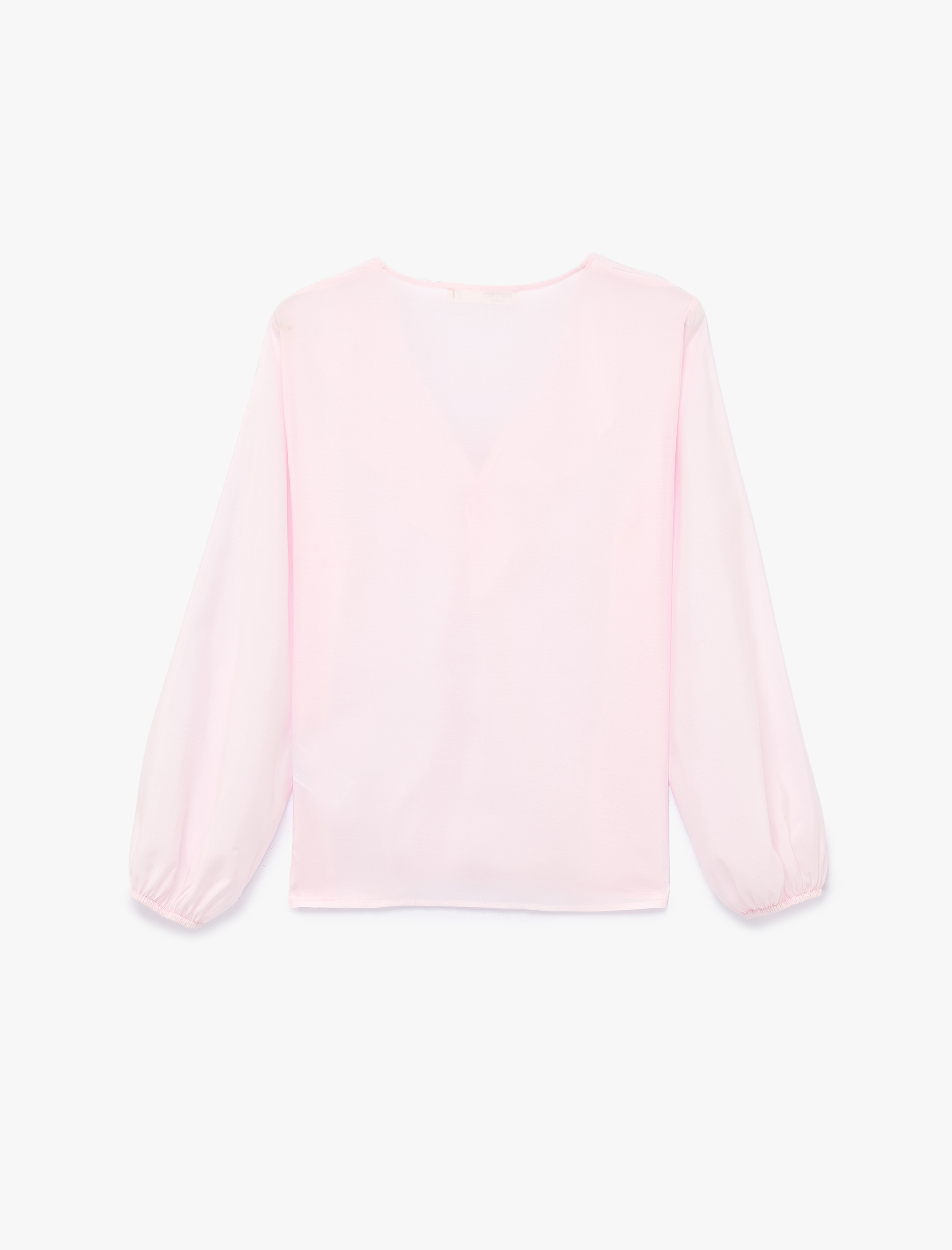   İpli Volan Detaylı Uzun Kollu V Yaka Bluz