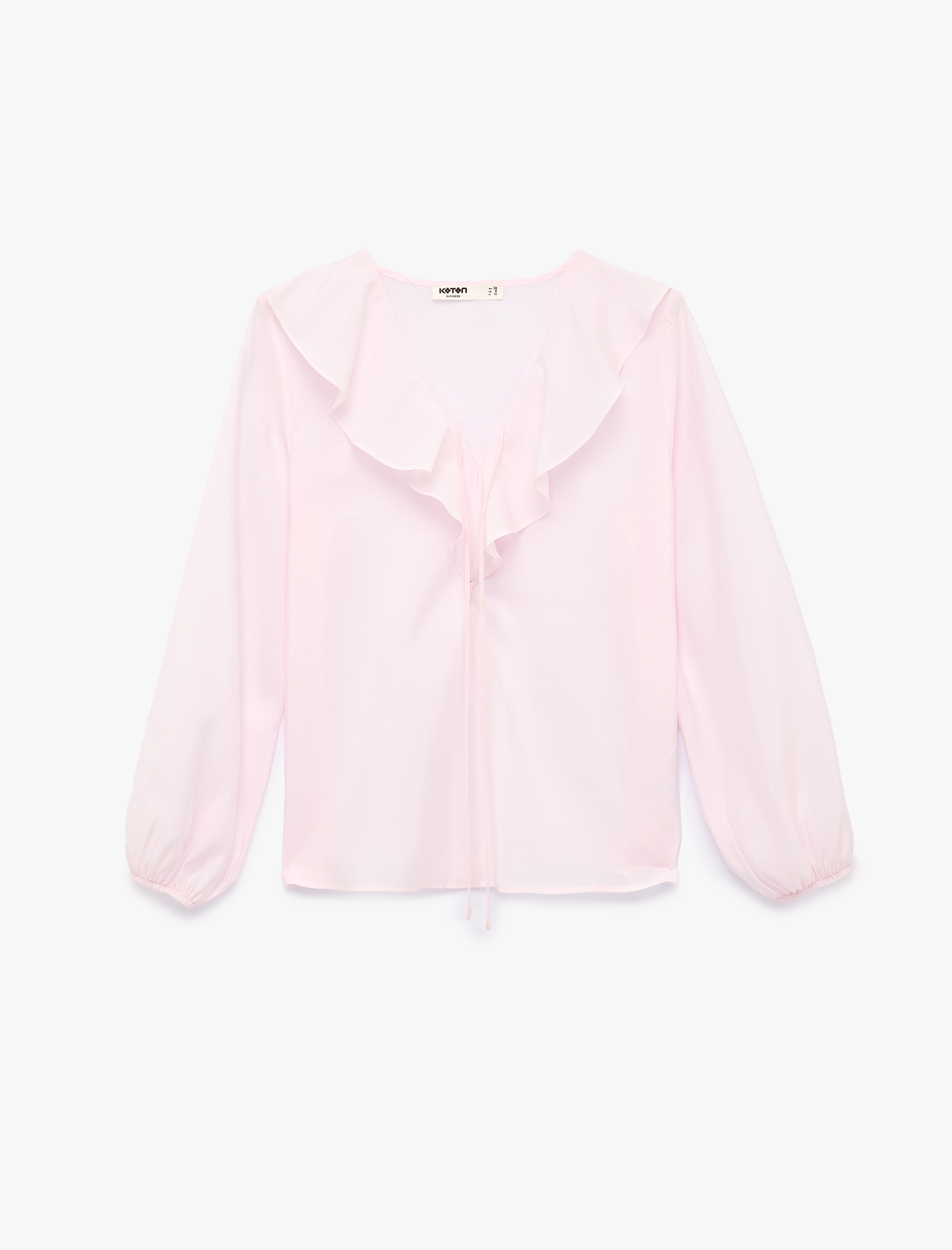   İpli Volan Detaylı Uzun Kollu V Yaka Bluz