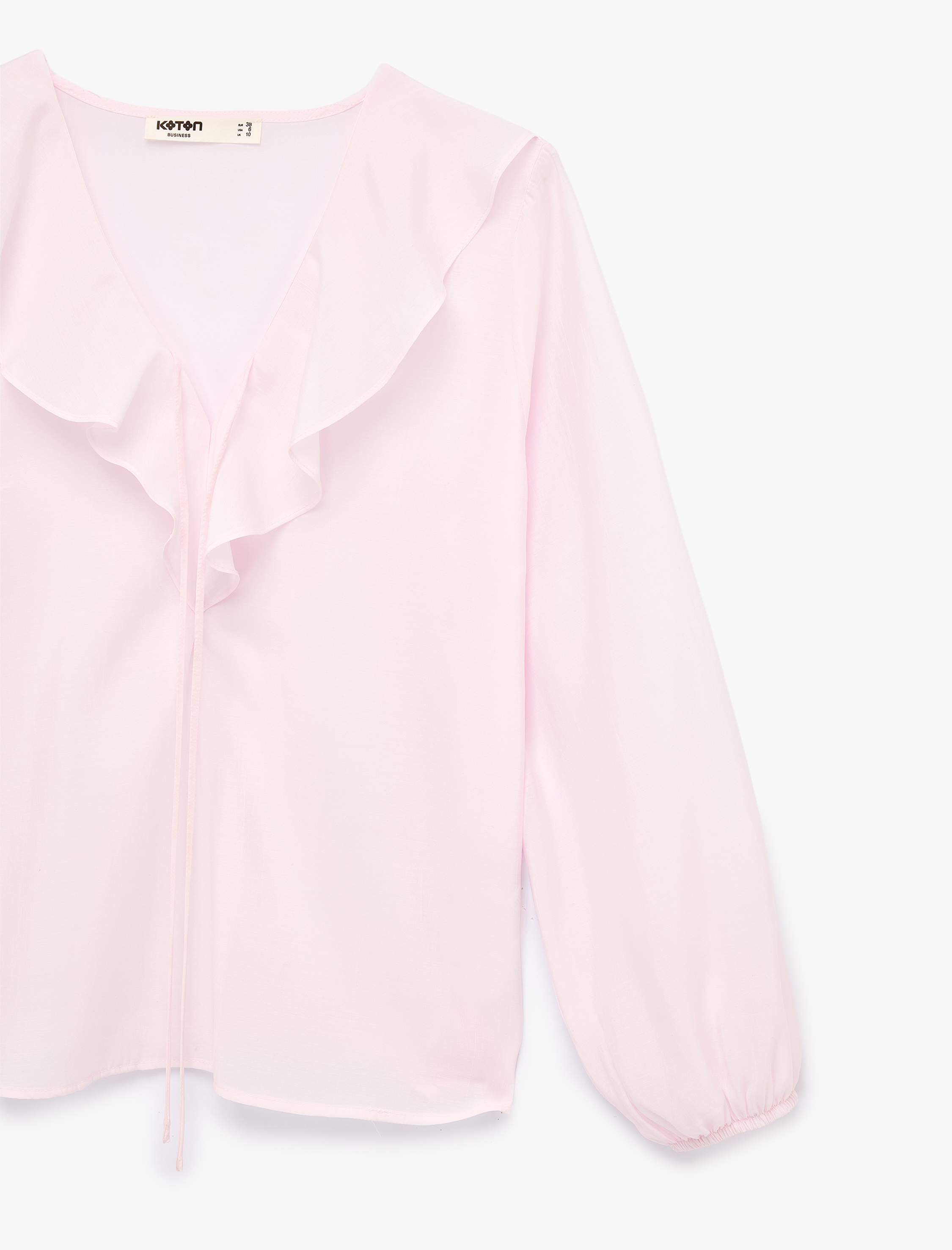   İpli Volan Detaylı Uzun Kollu V Yaka Bluz