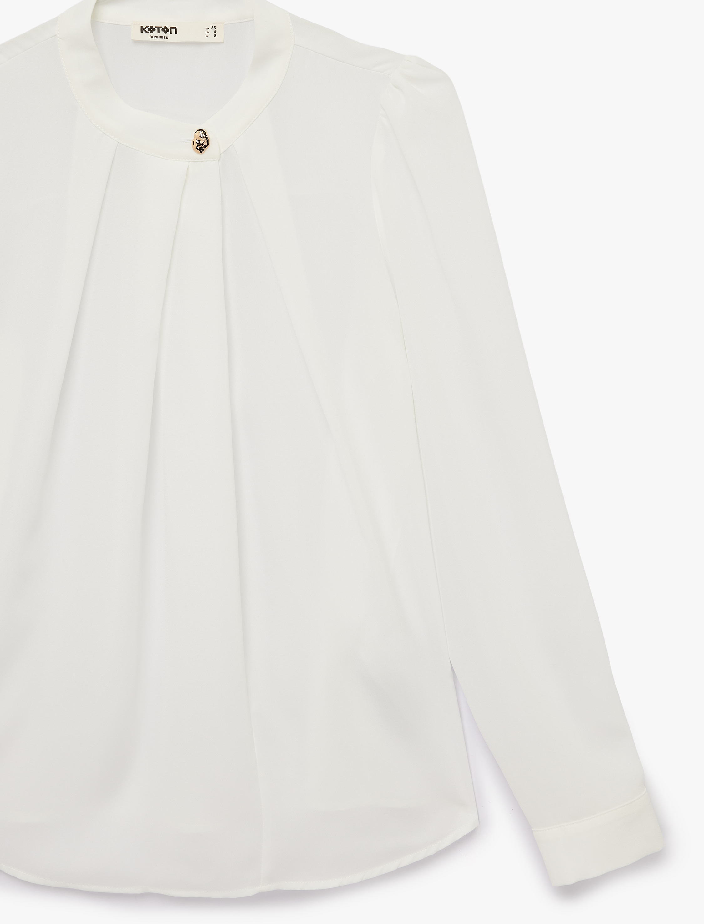   Metal Aksesuarlı Uzun Kollu Pileli Bisiklet Yaka Bluz