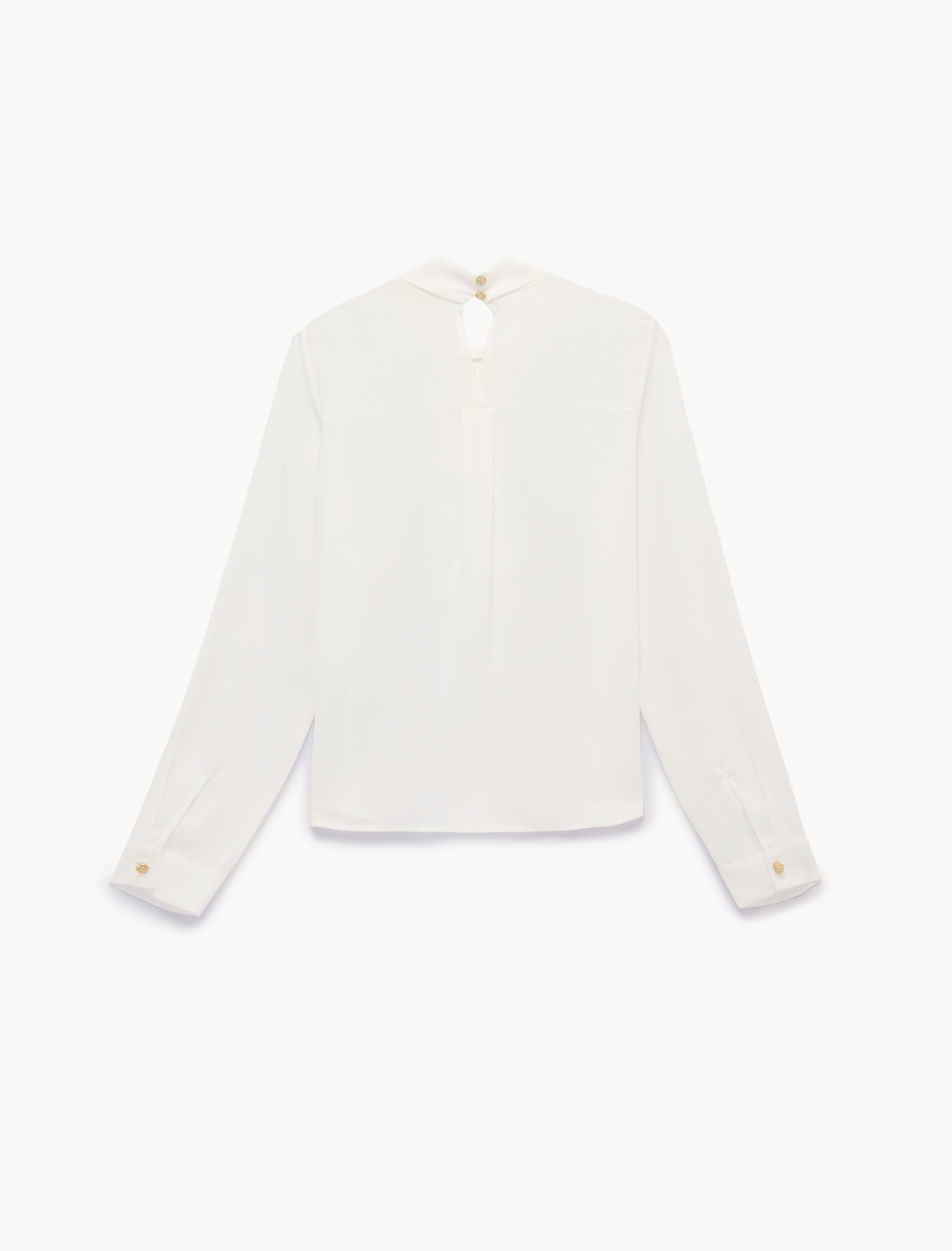   Fırfırlı Yaka Arkası Düğmeli Uzun Kollu Bluz