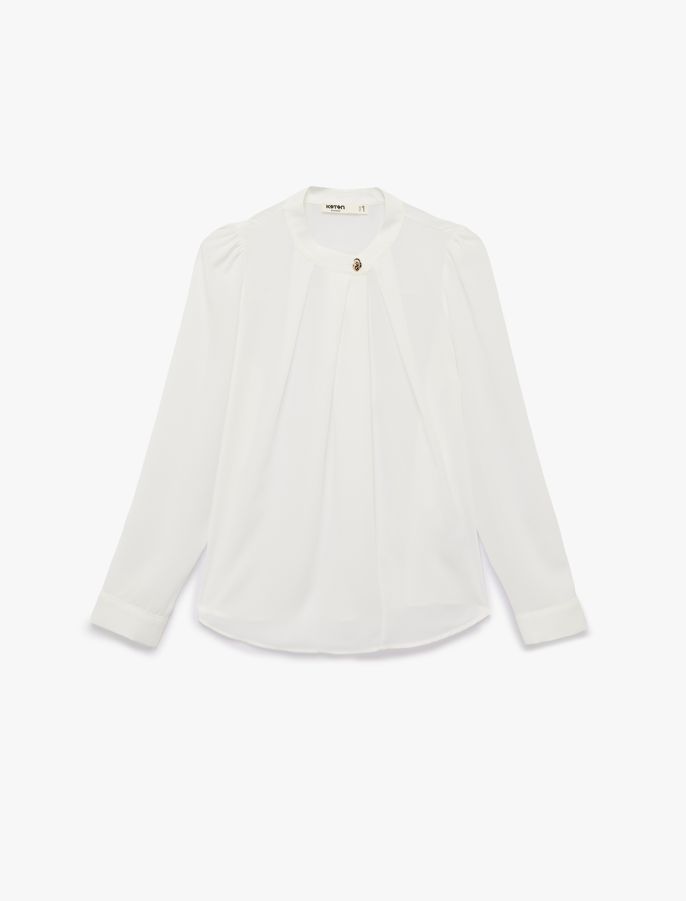   Metal Aksesuarlı Uzun Kollu Pileli Bisiklet Yaka Bluz