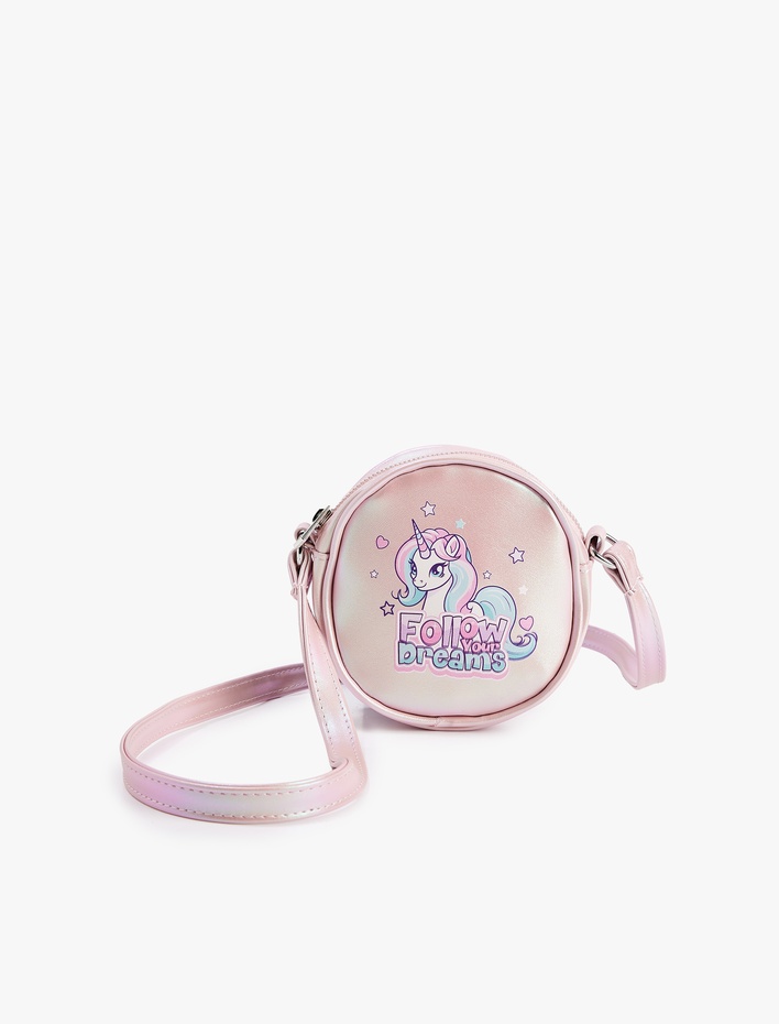 Kız Çocuk Unicorn Baskılı Fermuarlı Çapraz Çanta