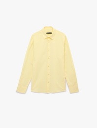 Regular Fit Uzun Kollu Klasik Yaka Düğmeli Pamuklu Gömlek