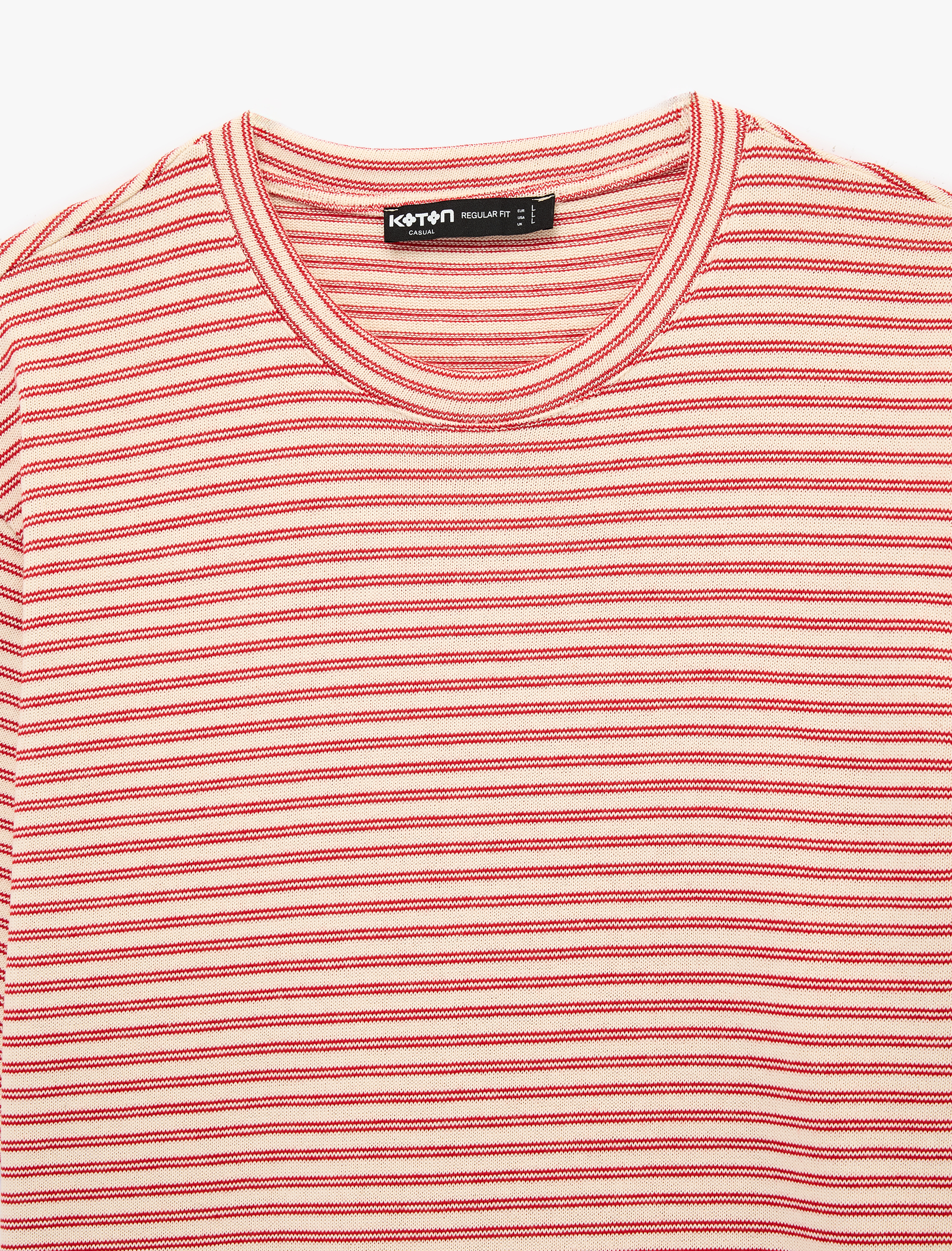   Regular Fit Kısa Kollu Pamuklu Bisiklet Yaka Çizgili Tişört