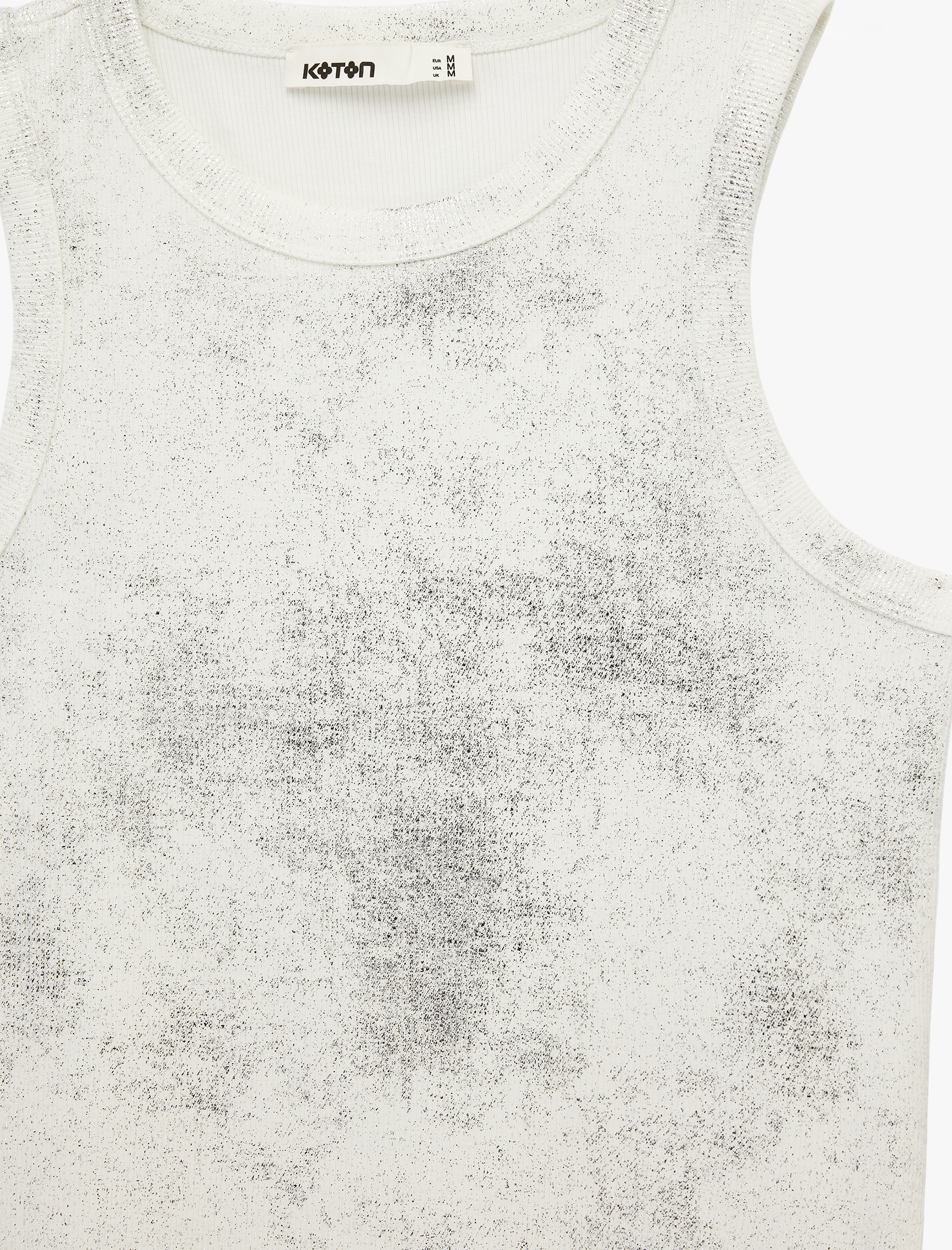   Simli Soyut Baskılı Bisiklet Yaka Slim Fit Kolsuz Bluz