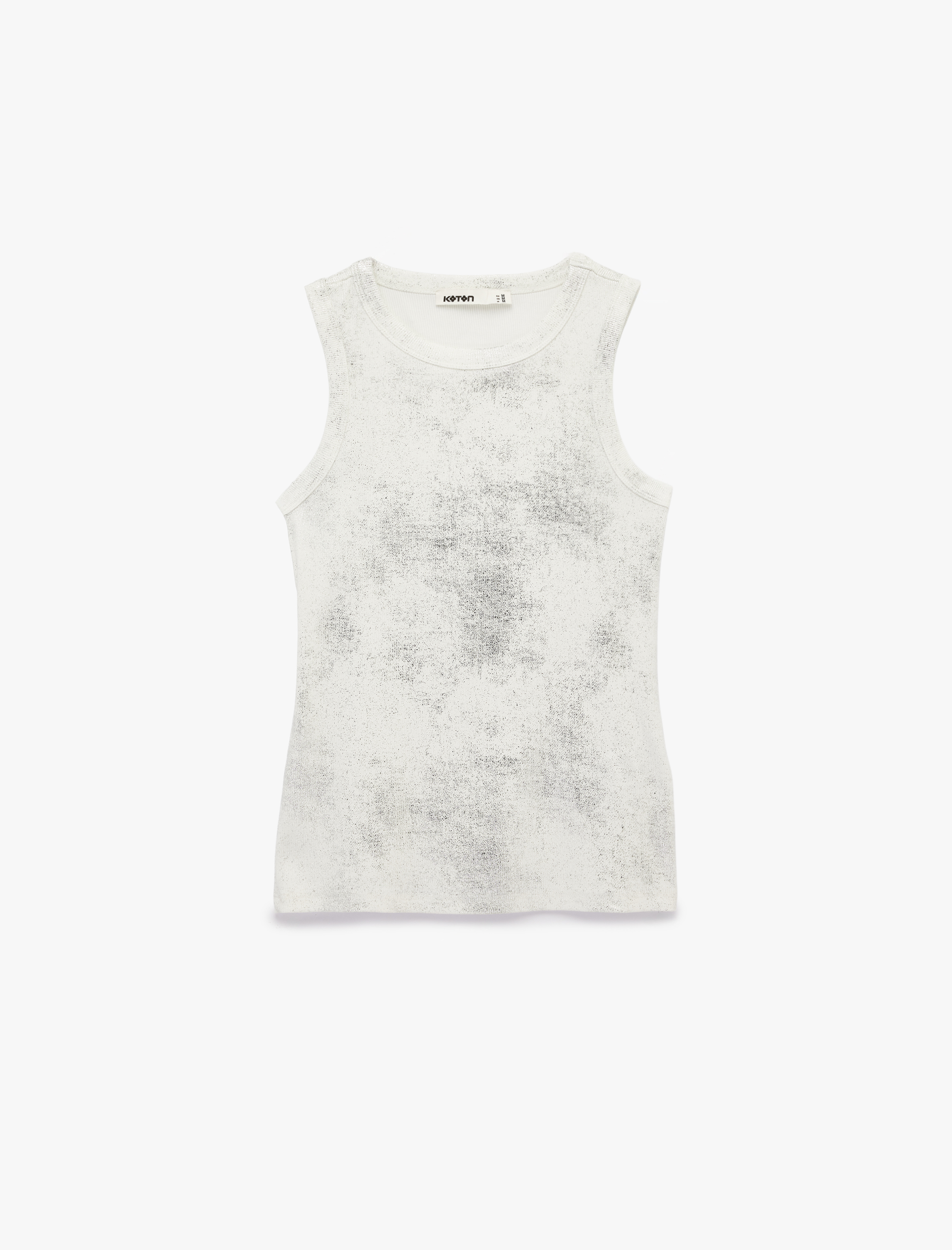   Simli Soyut Baskılı Bisiklet Yaka Slim Fit Kolsuz Bluz