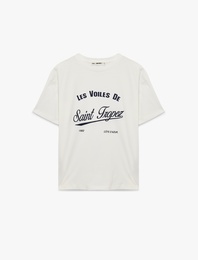 Rahat Kalıp Kısa Kollu Nakışlı Pamuklu Bisiklet Yaka Tişört