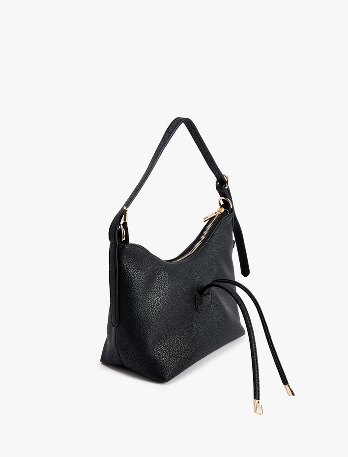 Kadın Suni Deri Askılı Fermuarlı Bağcık Detaylı Omuz Çantası