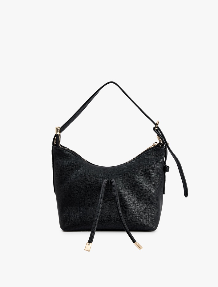 Kadın Suni Deri Askılı Fermuarlı Bağcık Detaylı Omuz Çantası