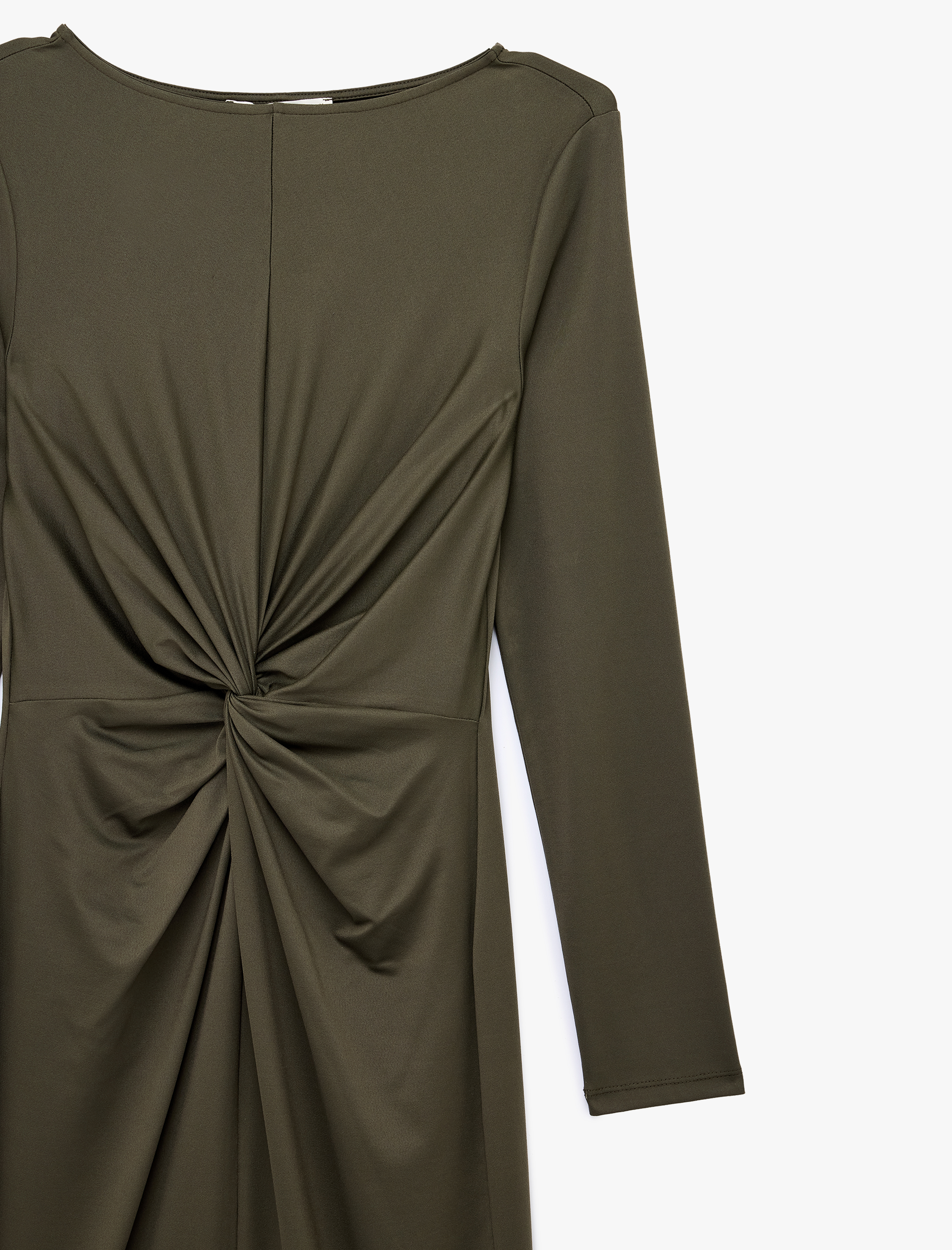   Uzun Kollu Yuvarlak Yaka Midi Boy Drape Detaylı Elbise