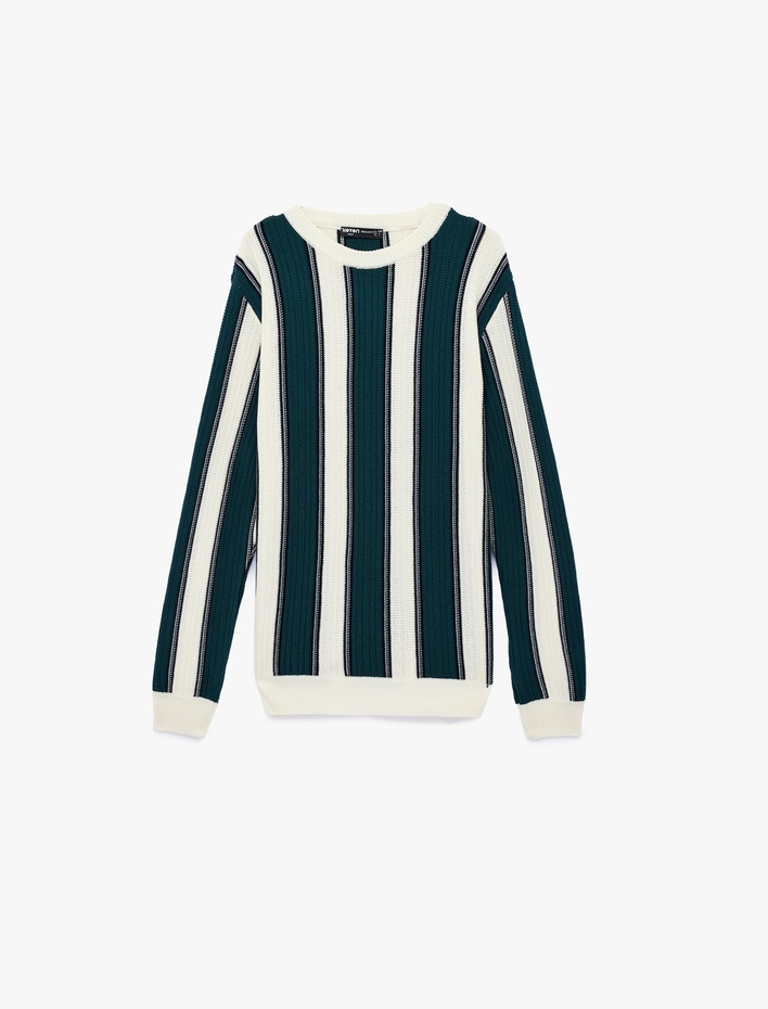  Uzun Kollu Bisiklet Yaka Çizgili Triko Kazak