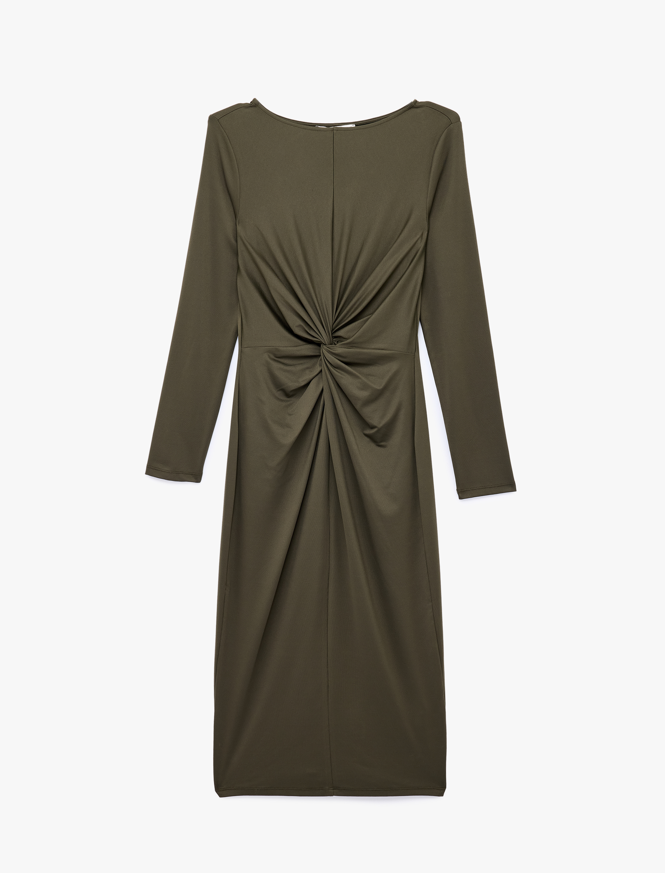   Uzun Kollu Yuvarlak Yaka Midi Boy Drape Detaylı Elbise