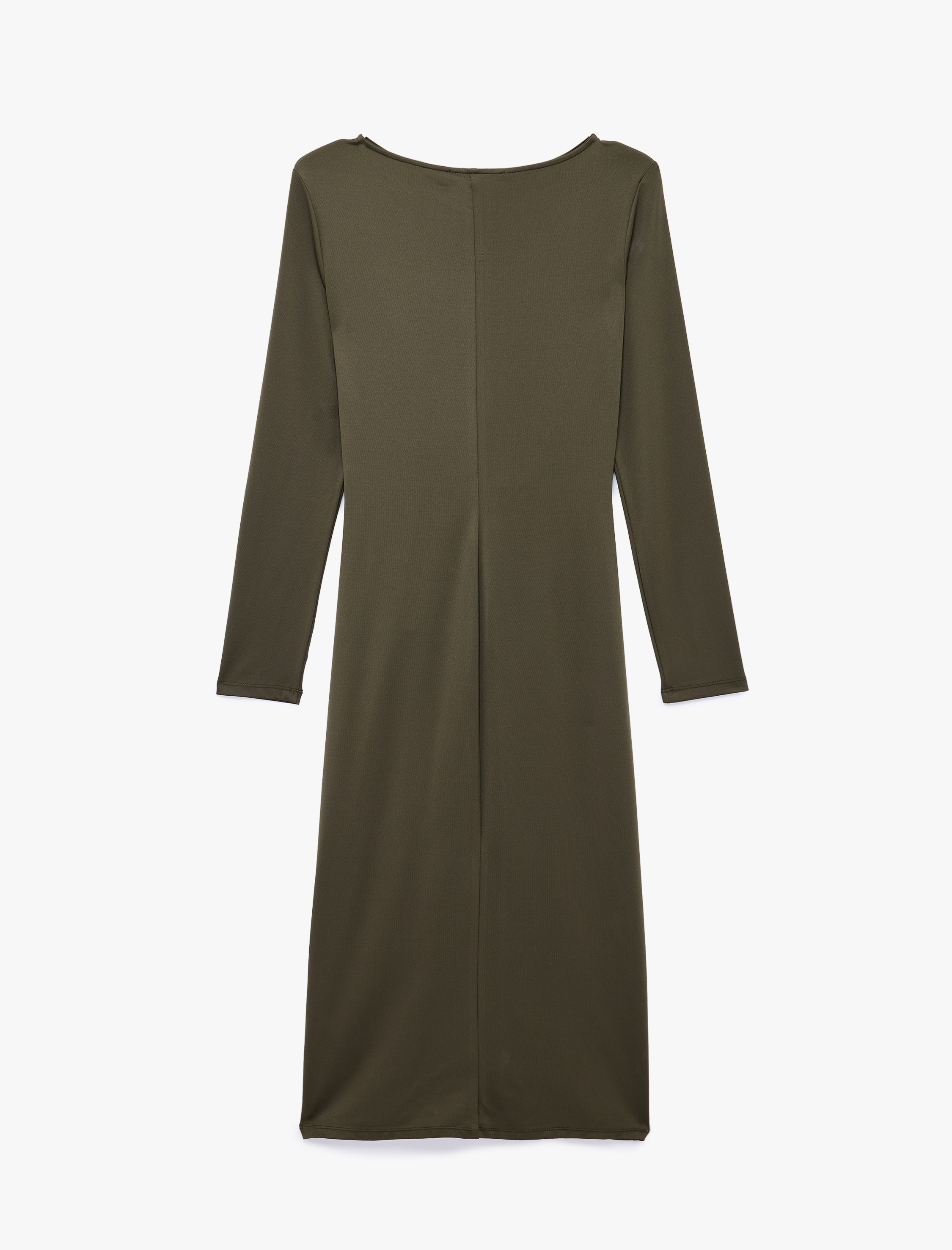   Uzun Kollu Yuvarlak Yaka Midi Boy Drape Detaylı Elbise