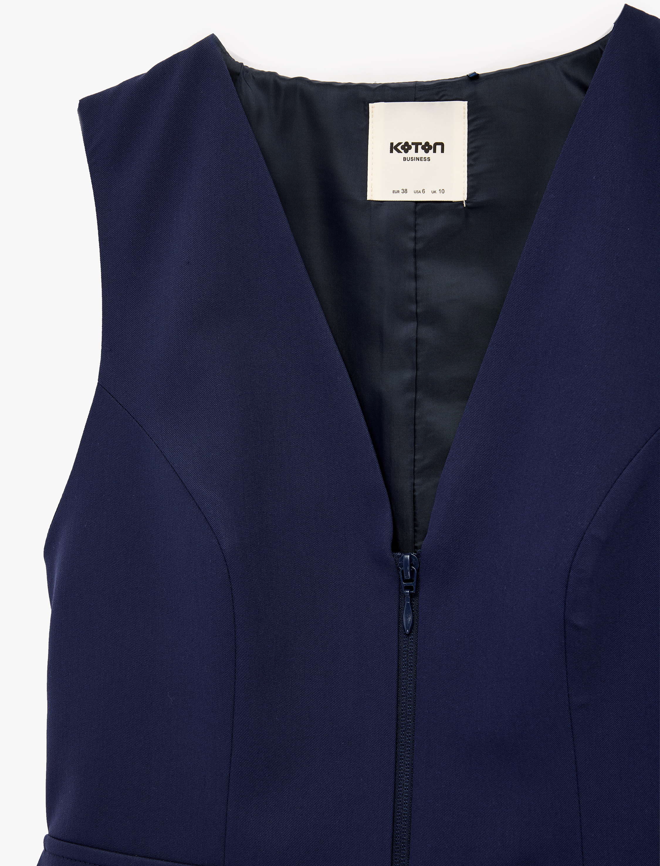   Cep Detaylı Fermuarlı Kolsuz V Yaka Peplum Yelek