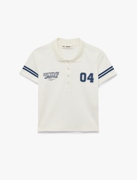 Regular Fit Düğmeli Kısa Kollu Kolej Baskılı Polo Yaka Tişört