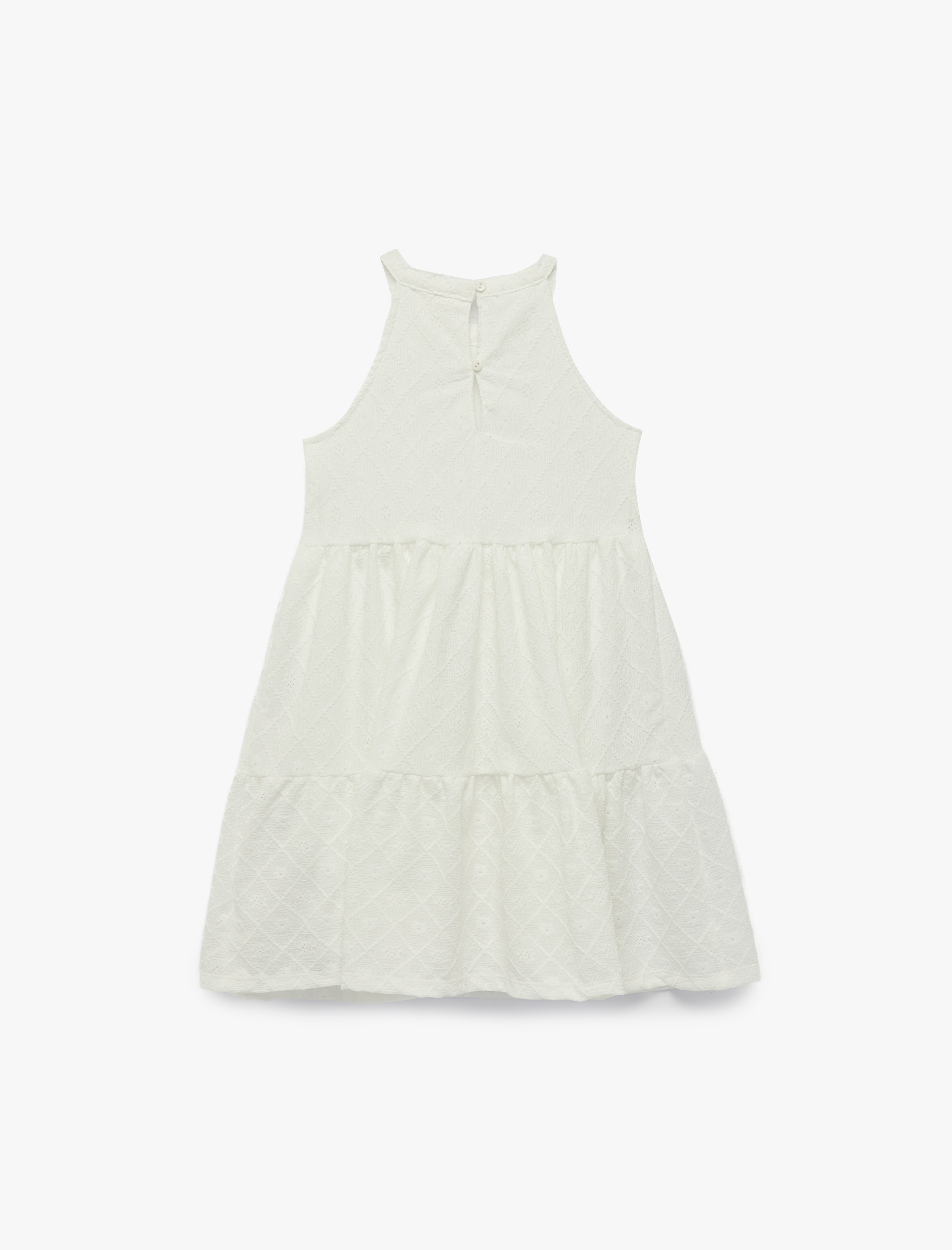  Kız Çocuk Brodeli Katlı Kolsuz Halter Yaka Elbise