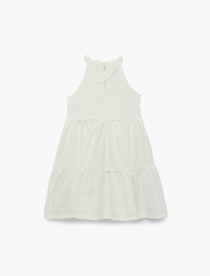 Kız Çocuk Brodeli Katlı Kolsuz Halter Yaka Elbise