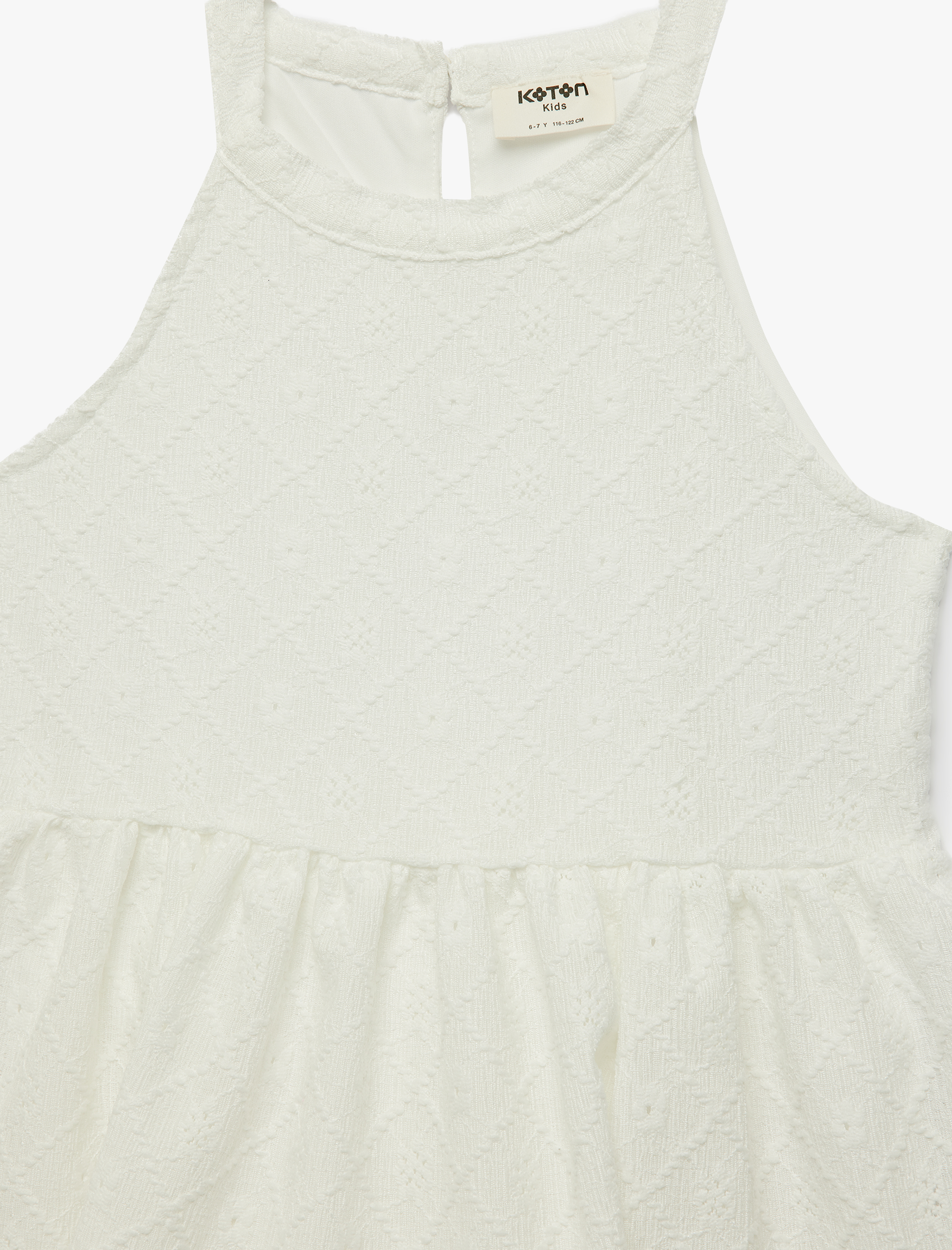  Kız Çocuk Brodeli Katlı Kolsuz Halter Yaka Elbise