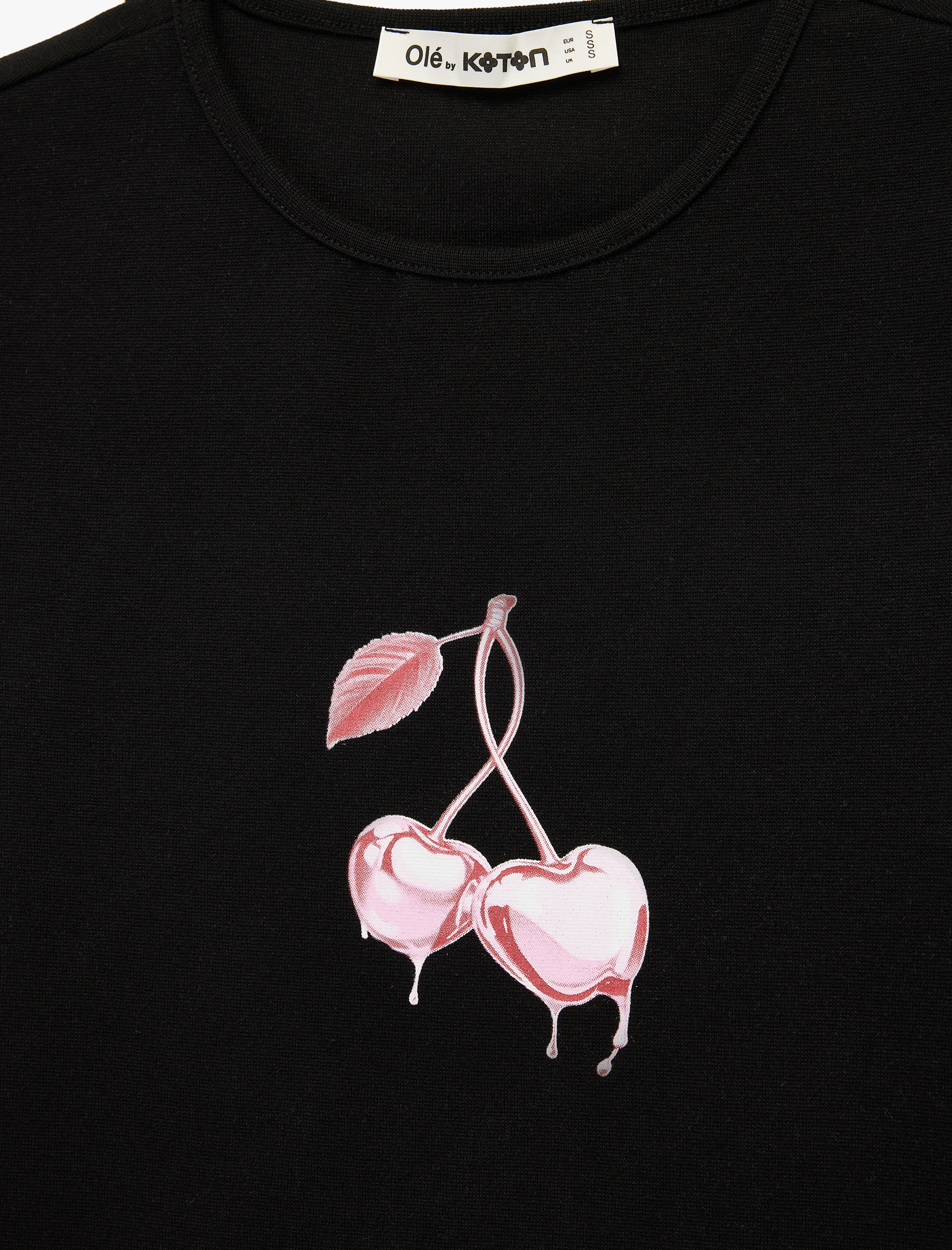   Slim Fit Kısa Kollu Bisiklet Yaka Kiraz Baskılı Crop Tişört