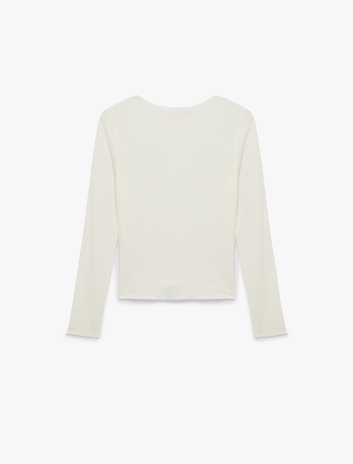  Slim Fit Koyun Yünü Karışımlı Uzun Kollu Bisiklet Yaka Bluz