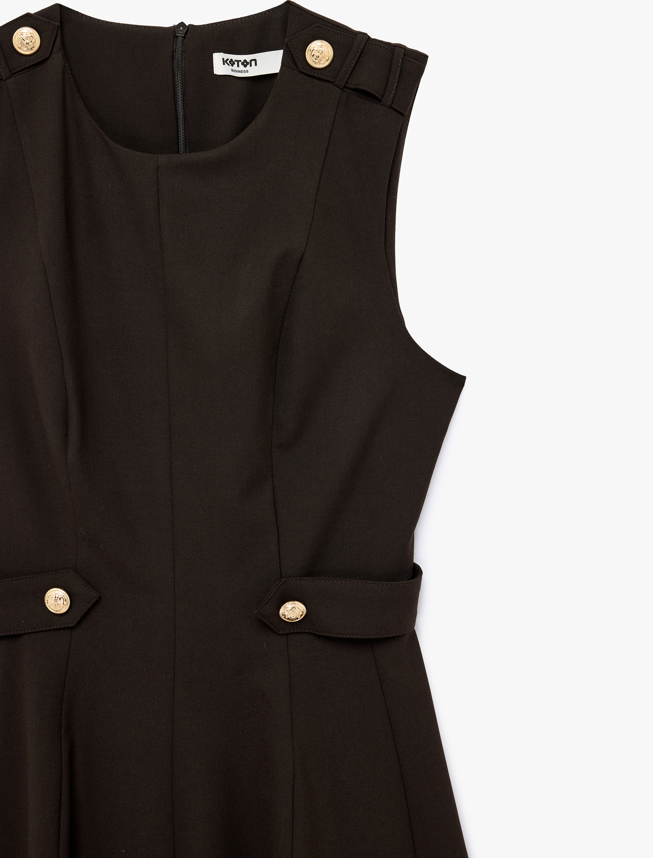   Slim Fit Metal Aksesuarlı Kolsuz Bisiklet Yaka A Kesim Mini Elbise