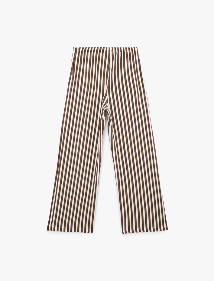  Beli Bağlamalı Cepli Geniş Paça Çizgili Pantolon