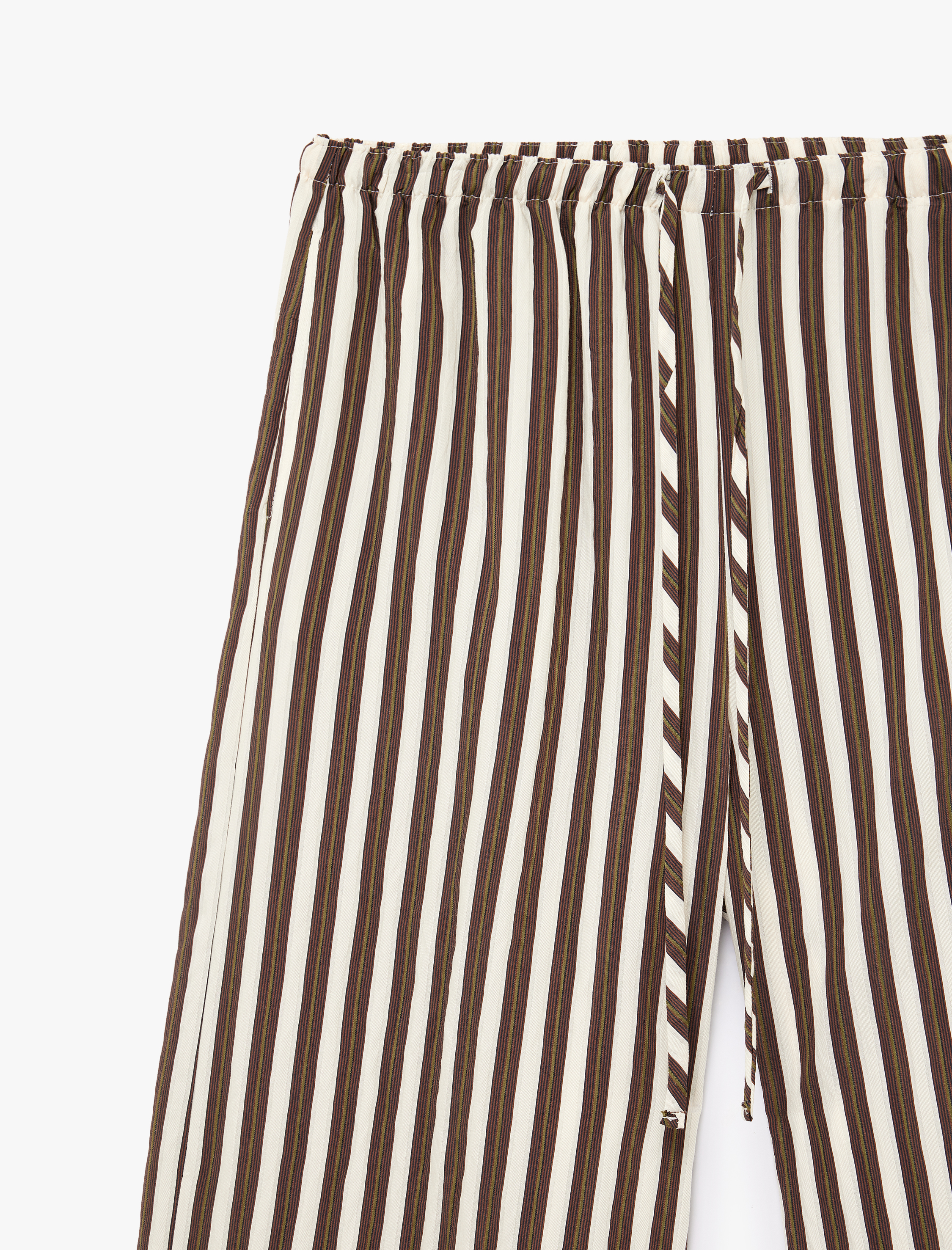   Beli Bağlamalı Cepli Geniş Paça Çizgili Pantolon