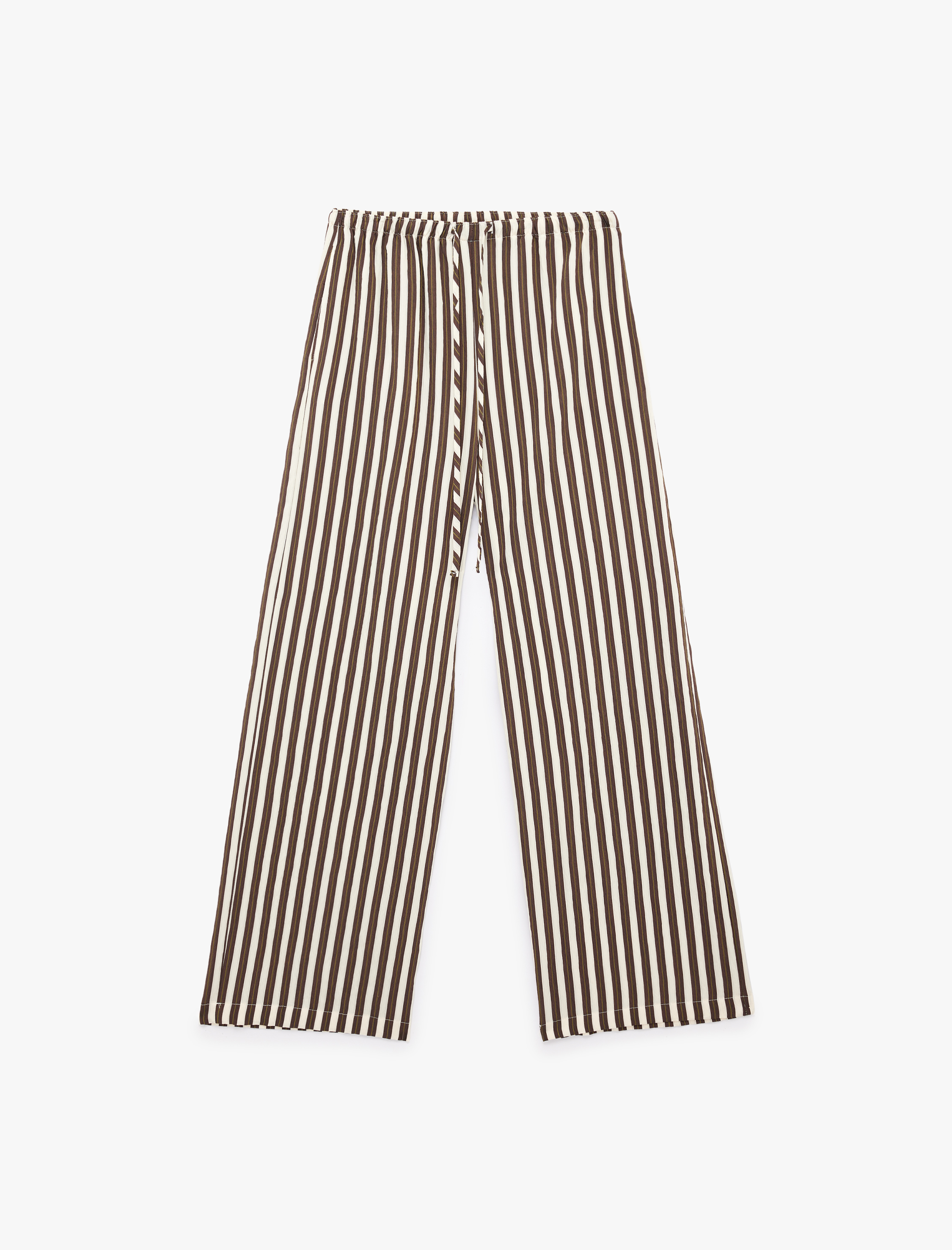   Beli Bağlamalı Cepli Geniş Paça Çizgili Pantolon