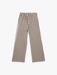 Beli Bağlamalı Cepli Geniş Paça Çizgili Pantolon